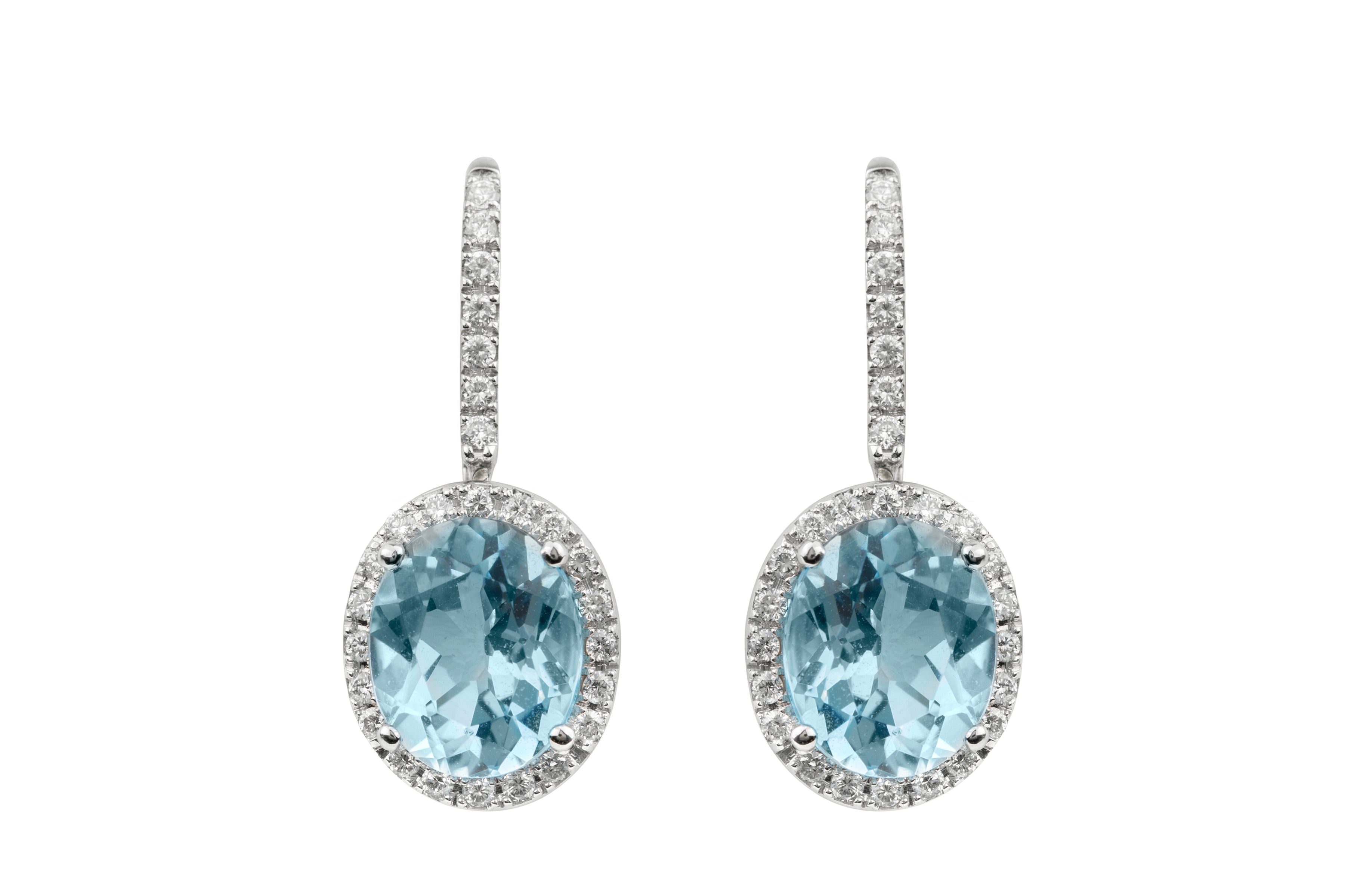 Blue Topaz & Diamond Drop Earrings in 18ct White Gold