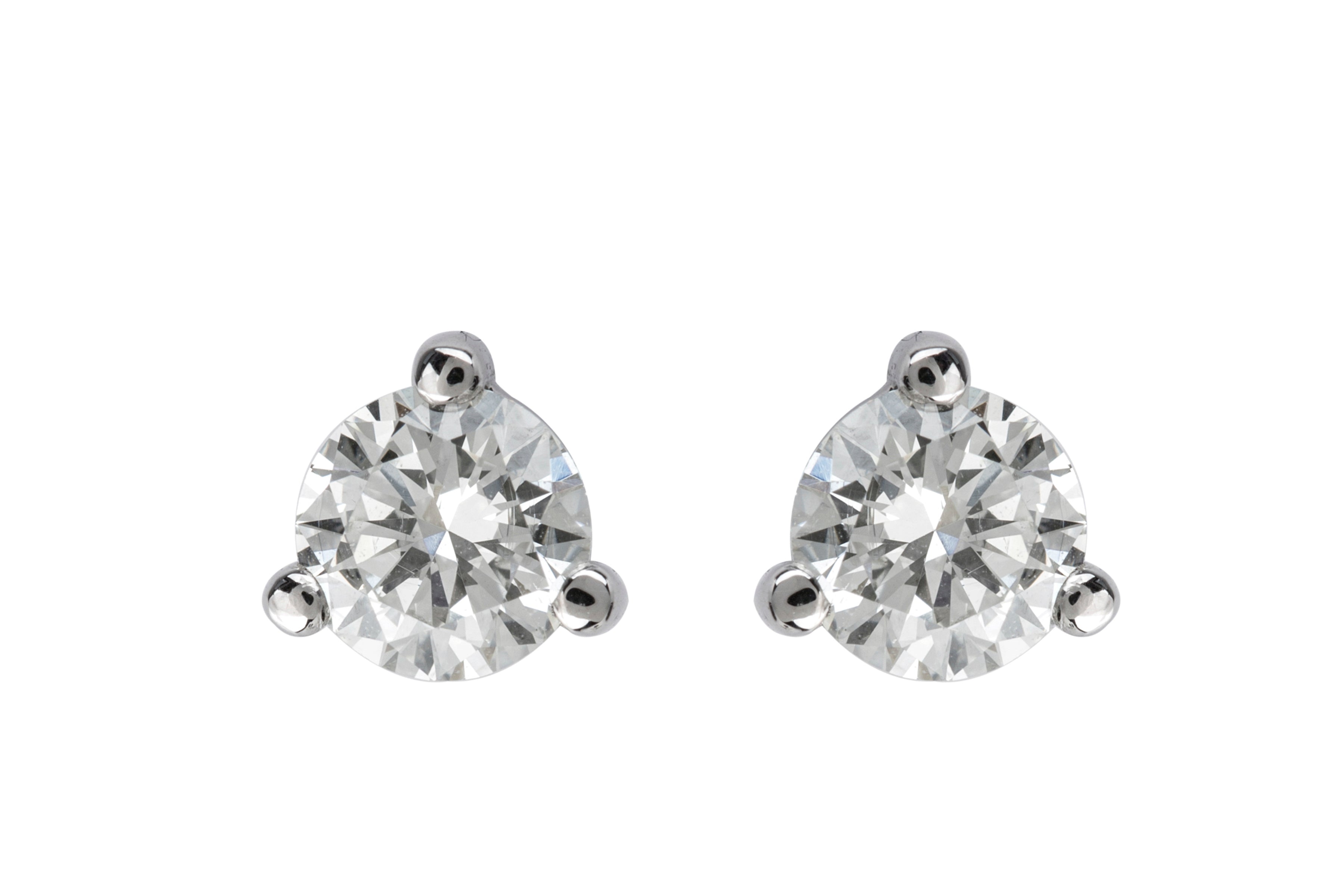 Diamond Single Stone Stud Earrings in 18ct White Gold