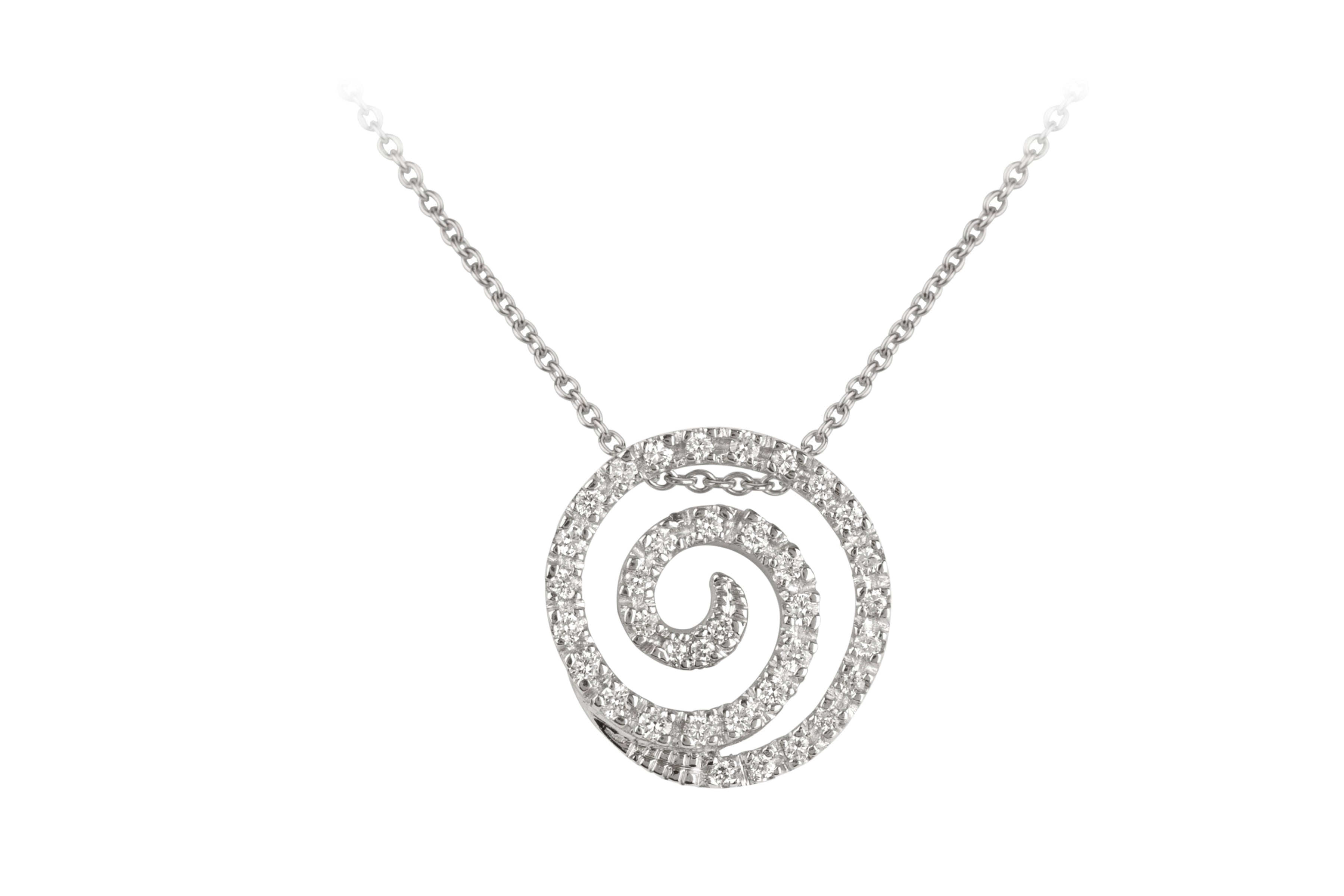 Diamond Circular Motif Pendant & Chain in 18ct White Gold