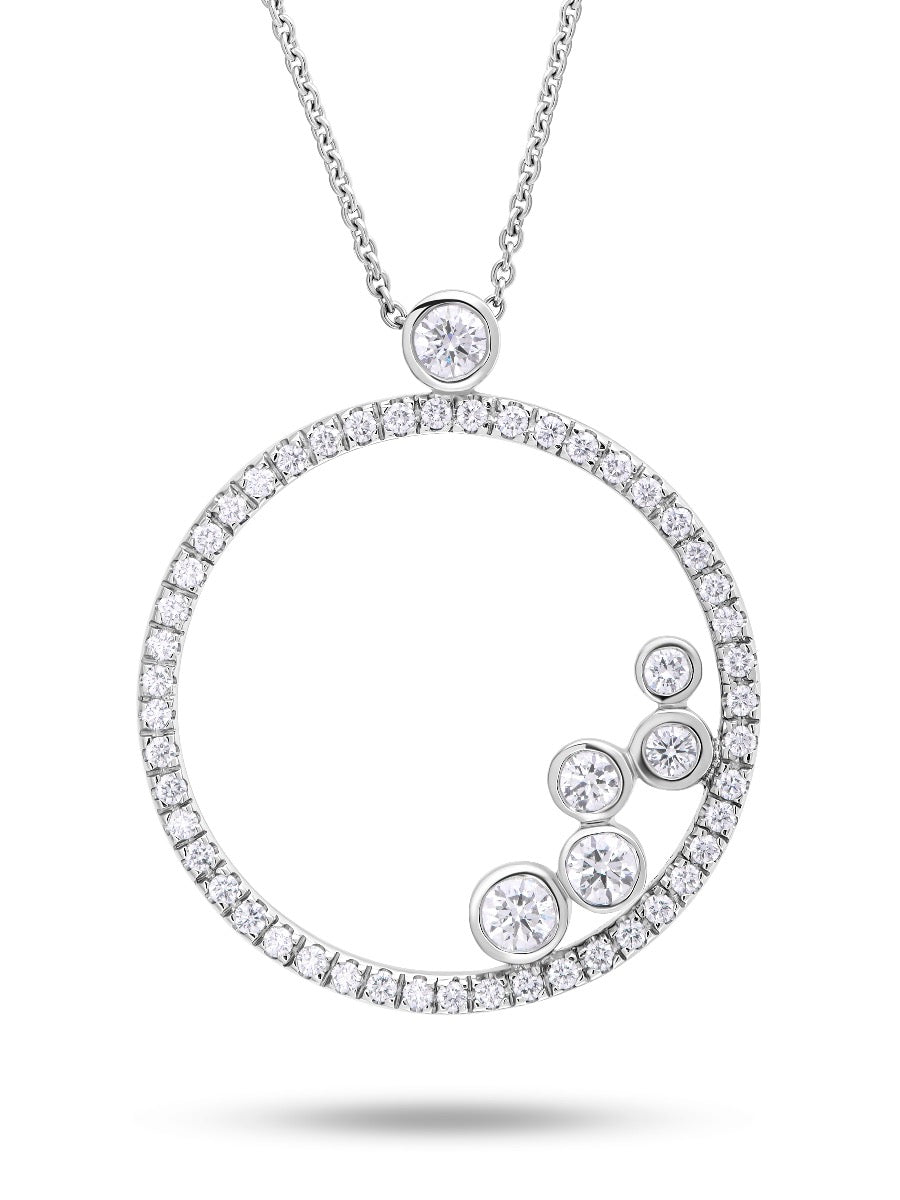 18ct White Gold Fancy Diamond Large Circular Pendant