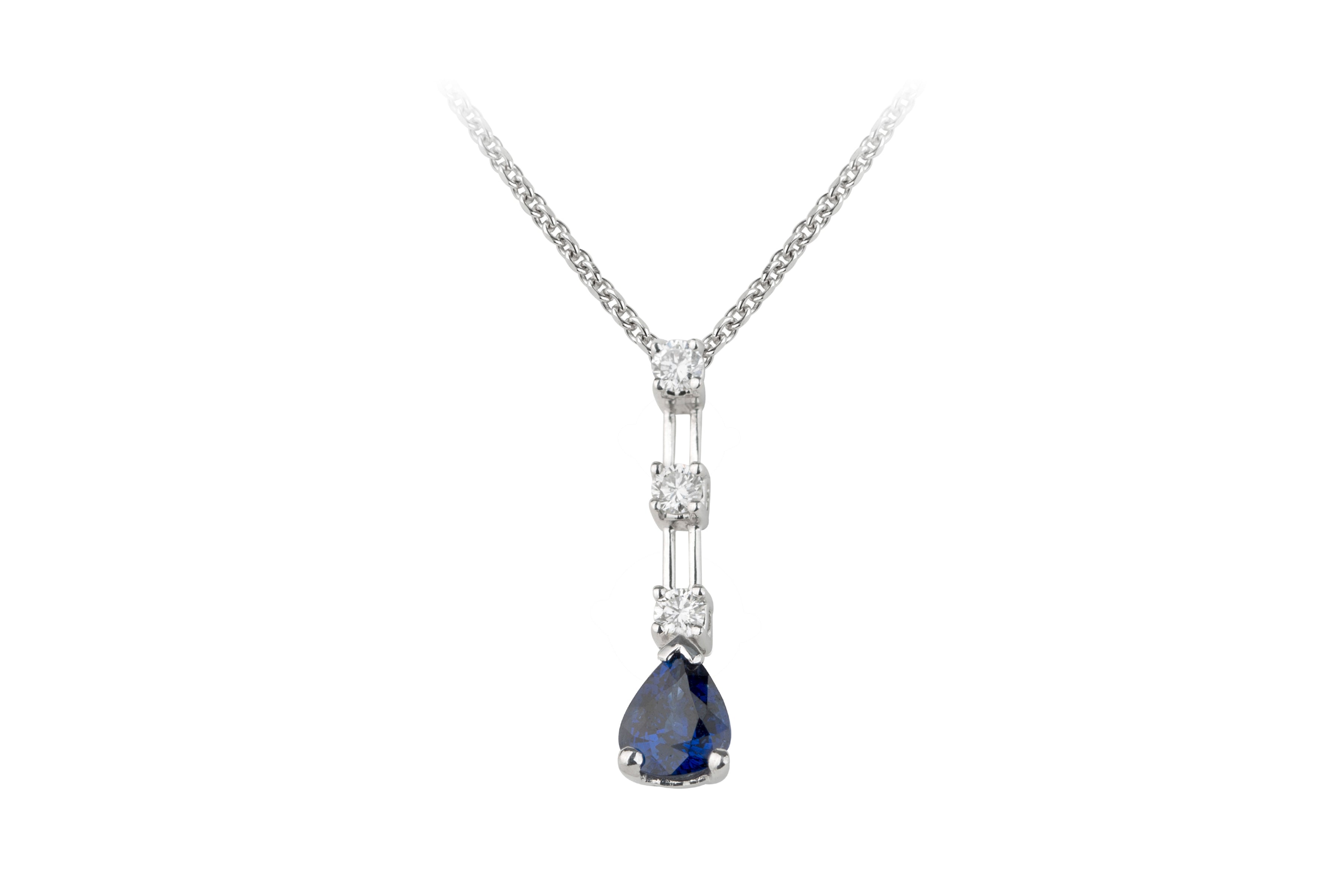ER4901 Sapphire & Diamond Line Drop Pendant & Chain in 18ct White Gold