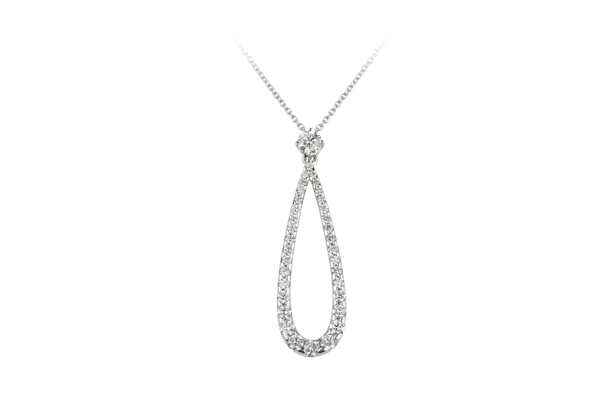 Diamond Single Stone & Pear Shape Drop Pendant & Chain in 18ct White G