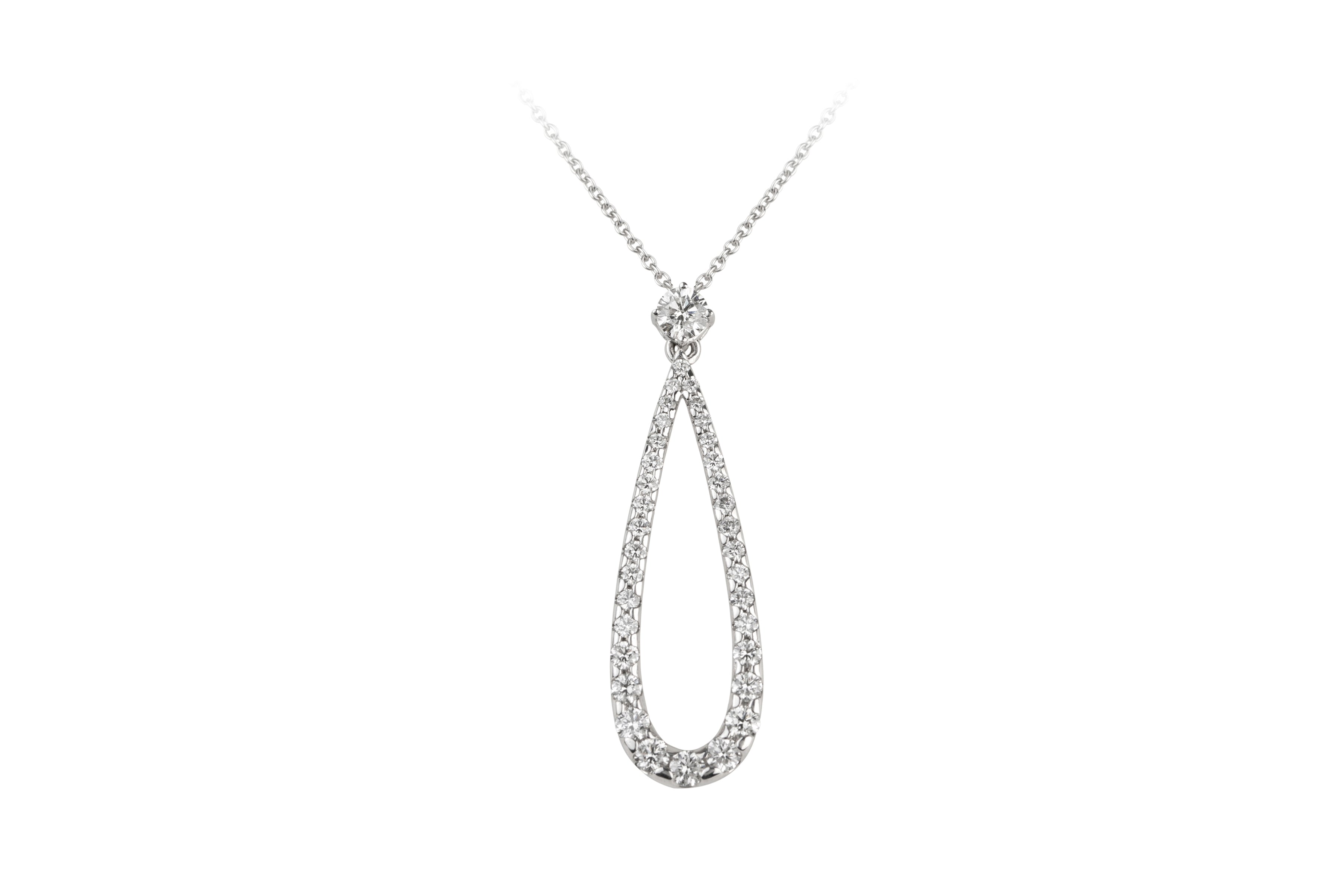 Diamond Single Stone & Pear Shape Drop Pendant & Chain in 18ct White Gold