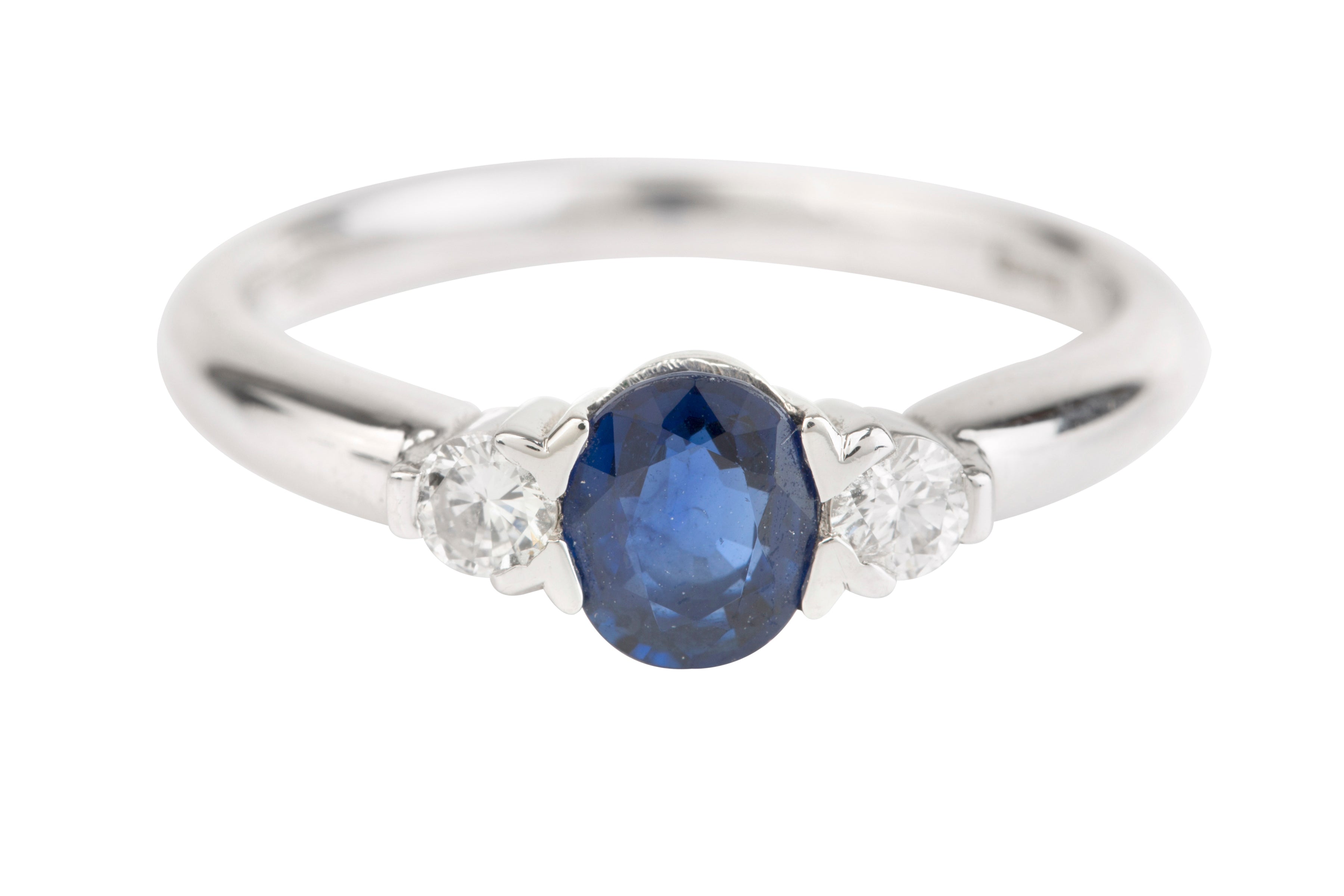 Three Stone Sapphire & Diamond Ring in 18ct White Gold