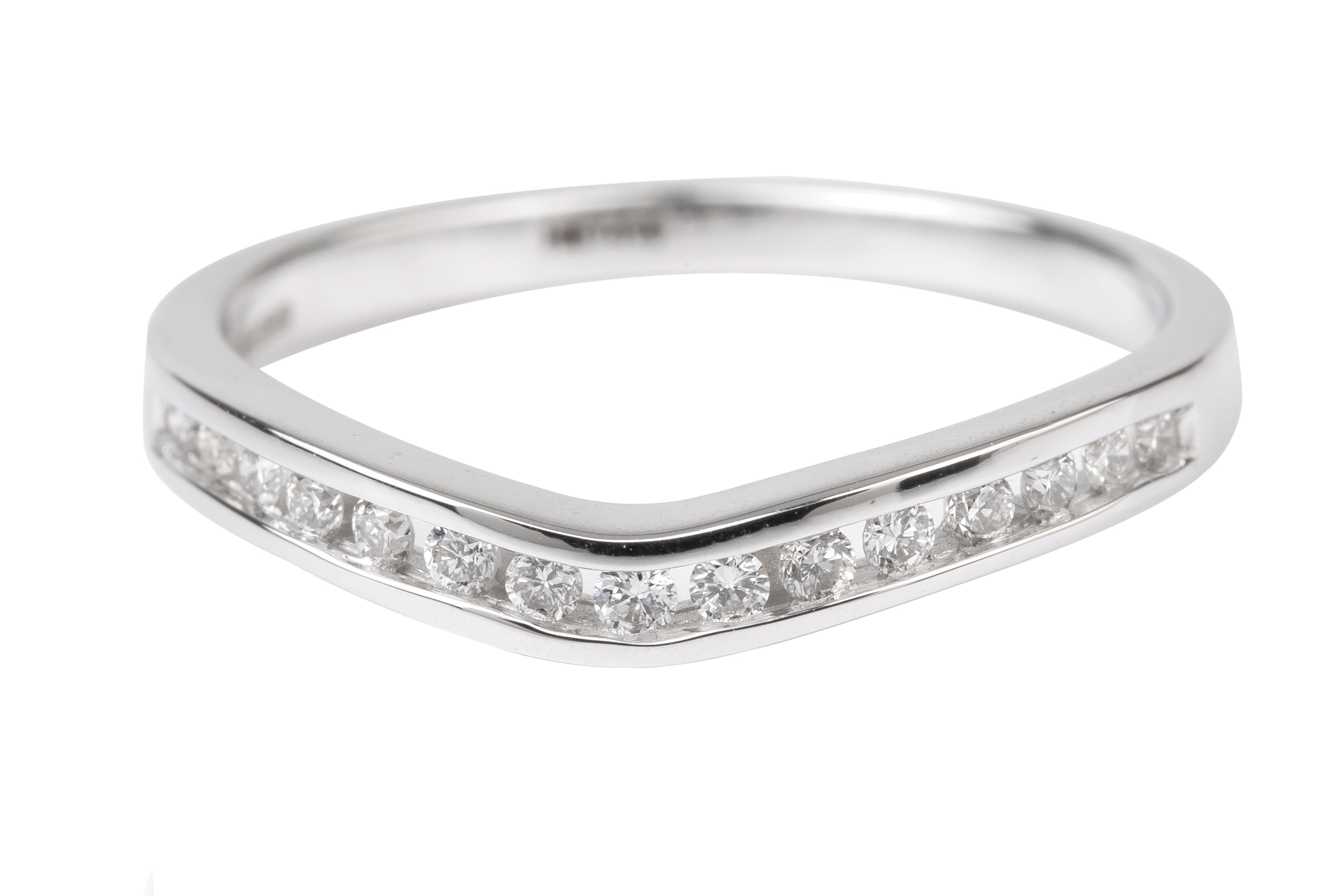 HET419 Shaped Half Eternity Ring Channel set with Brilliant Cut Diamonds in 18ct White Gold