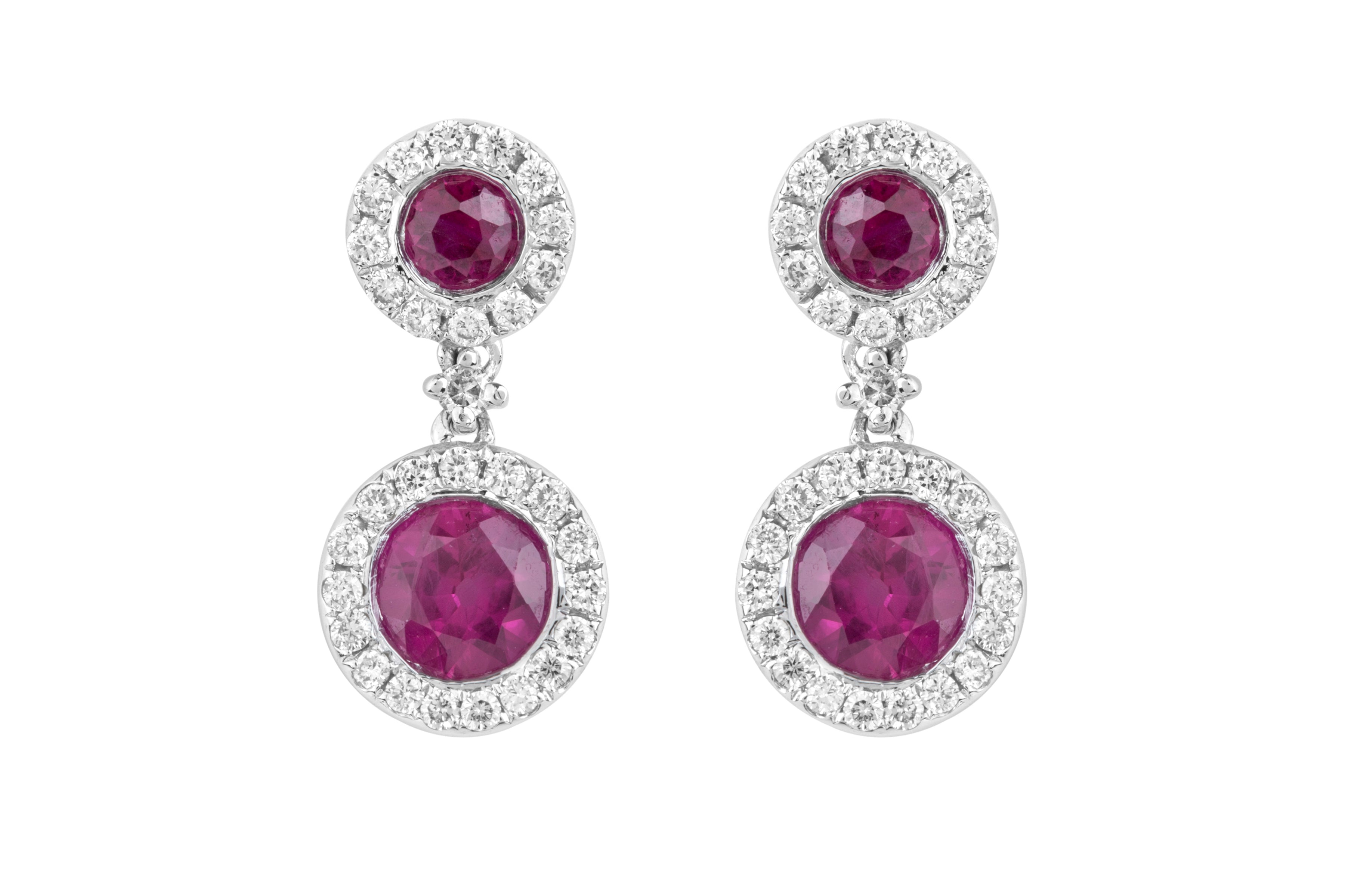 Ruby & Diamond Cluster Drop Earrings in 18ct White Gold