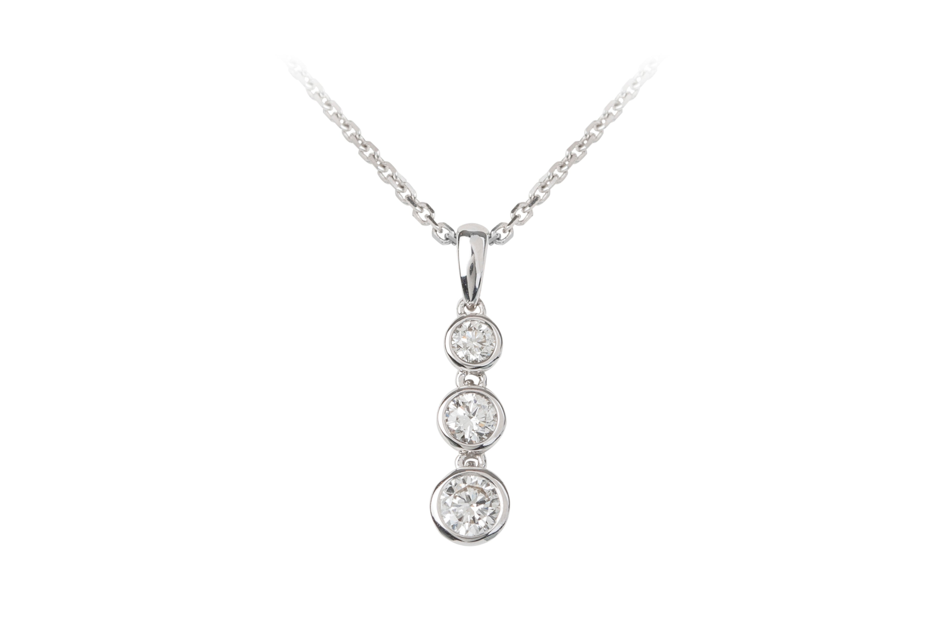 Diamond Line Pendant & Chain in 18ct White Gold
