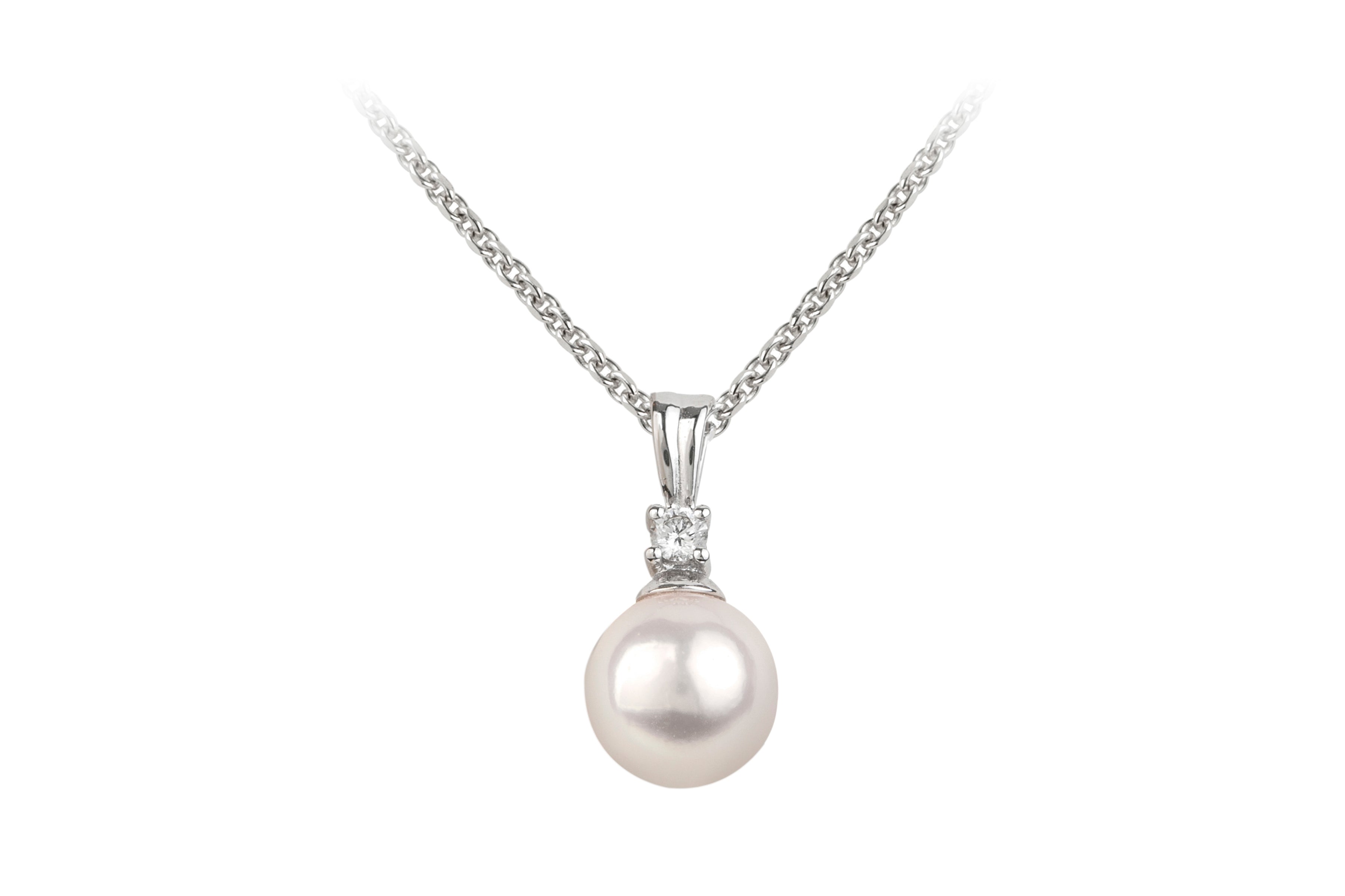 Cultured Pearl & Diamond Pendant in 18ct White Gold