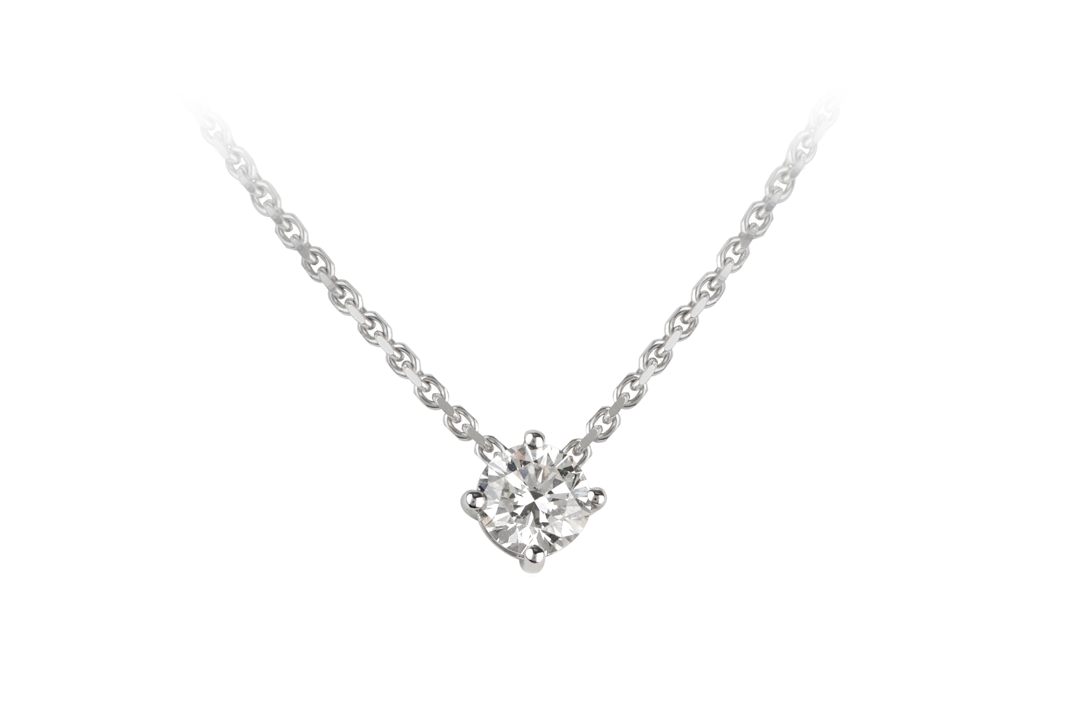 Diamond Single Stone Pendant & Chain in 18ct White Gold