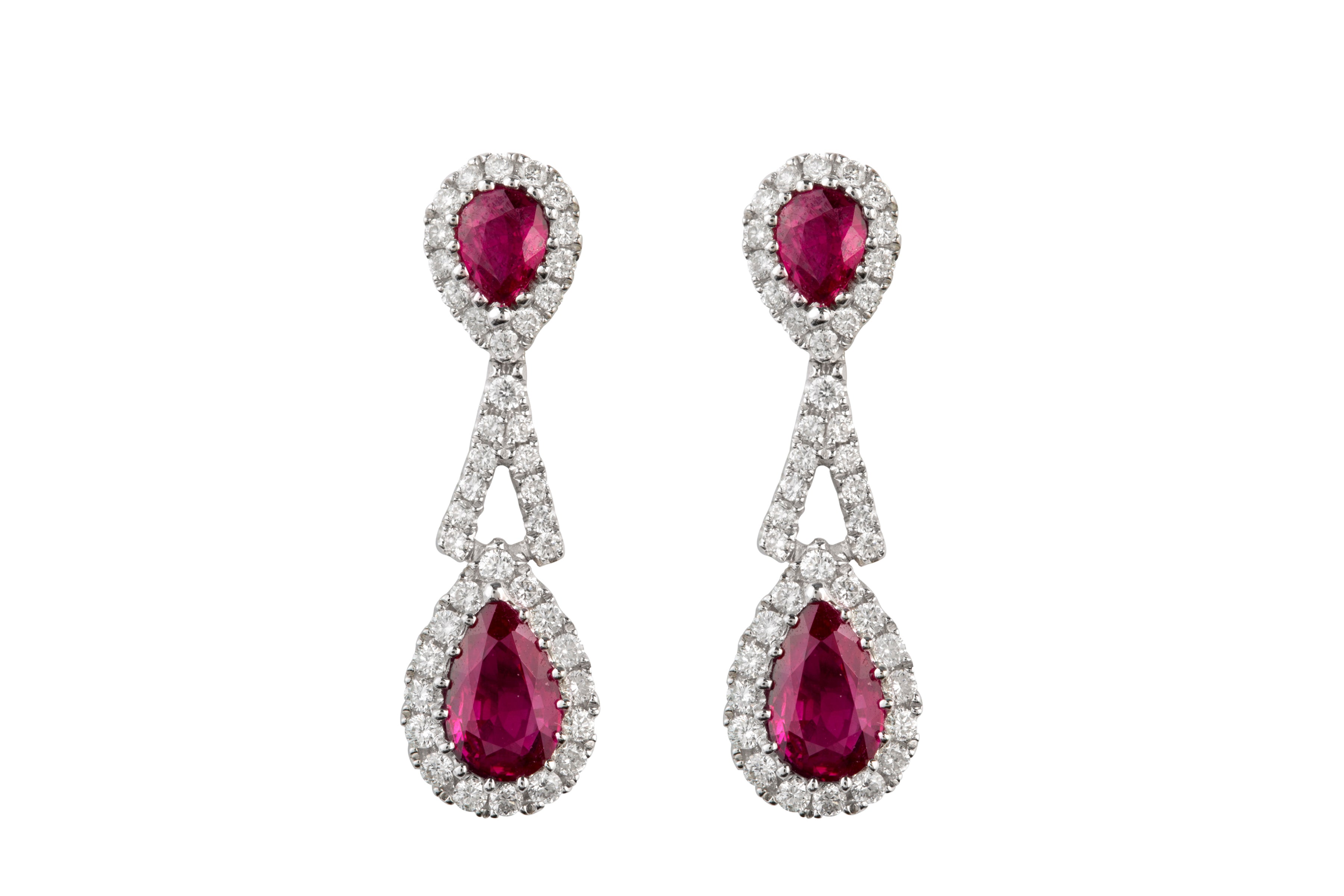 Ruby & Diamond Cluster Stud & Drop Earrings in 18ct White Gold