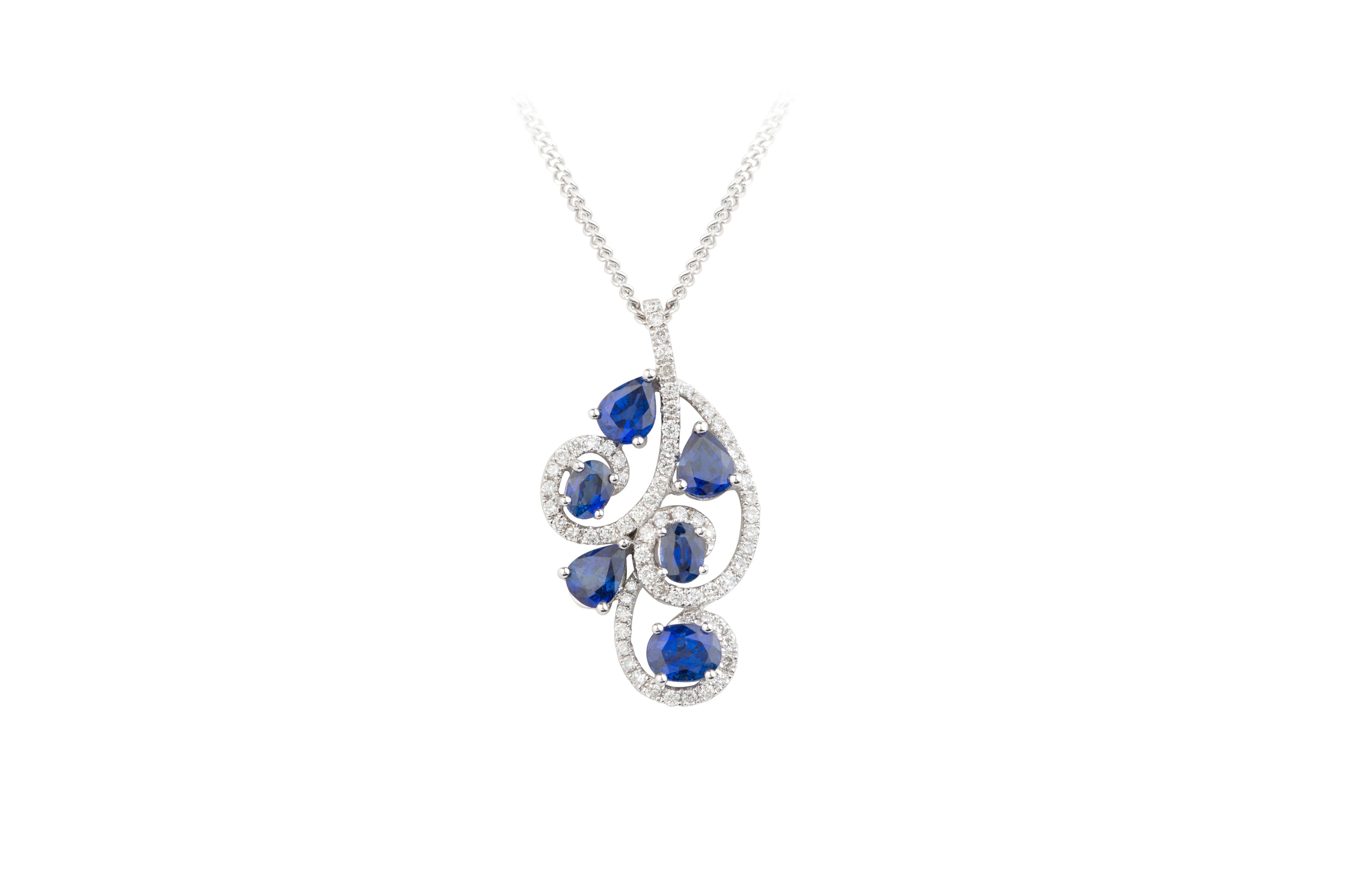 SB11910 Sapphire & Diamond Pendant & Chain in 18ct White Gold