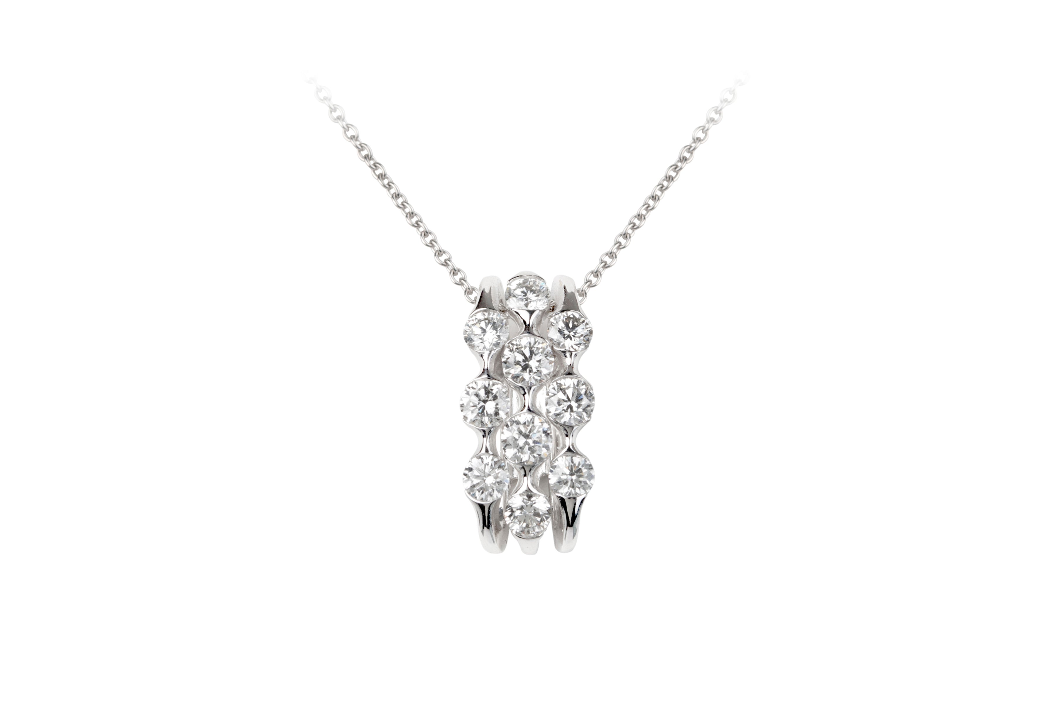 Diamond Oblong Pendant & Chain in 18ct White Gold