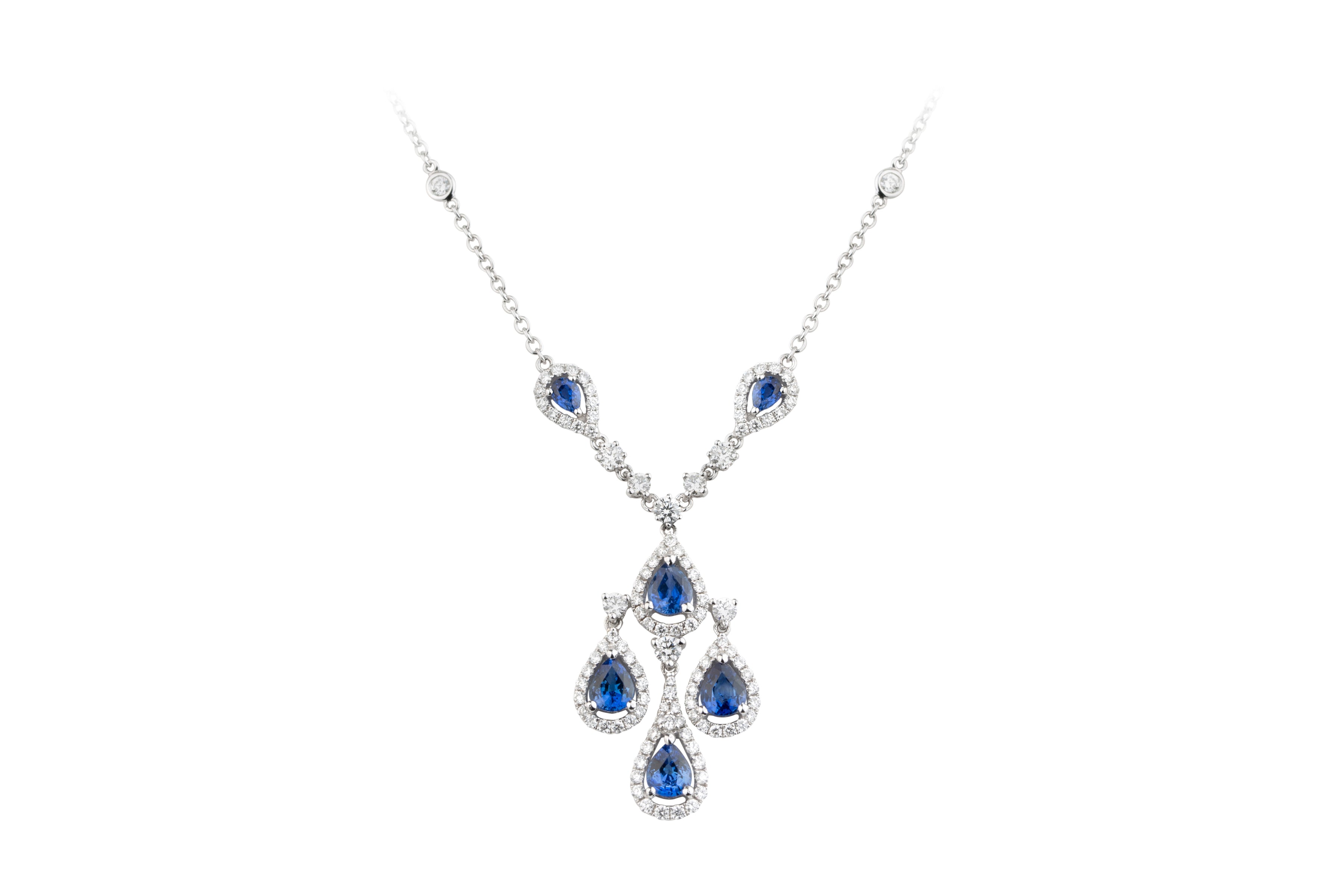 Sapphire & Diamond Tear Drop Necklace