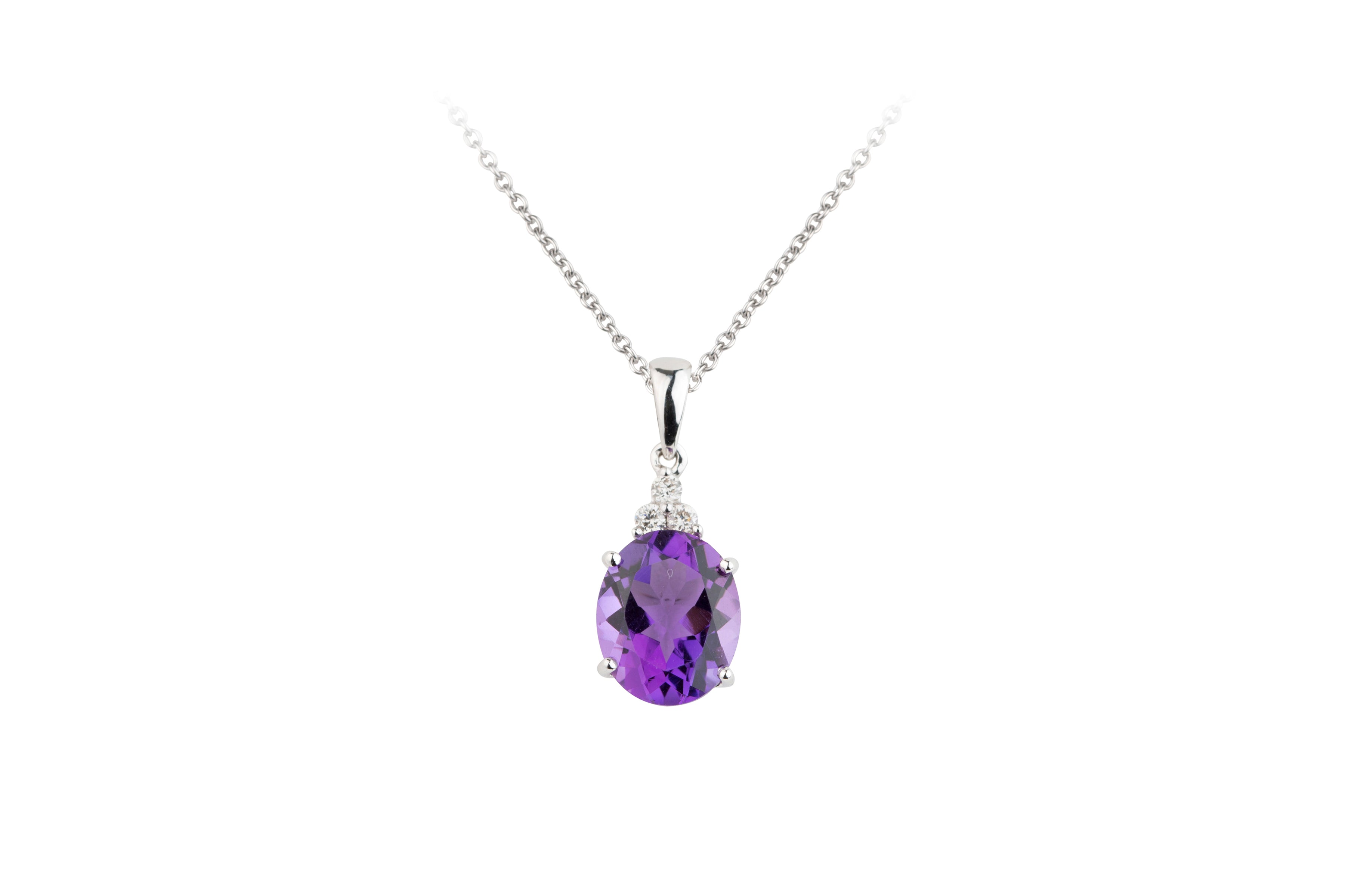SB13807 Amethyst & Diamond Pendant & Chain in 18ct White Gold