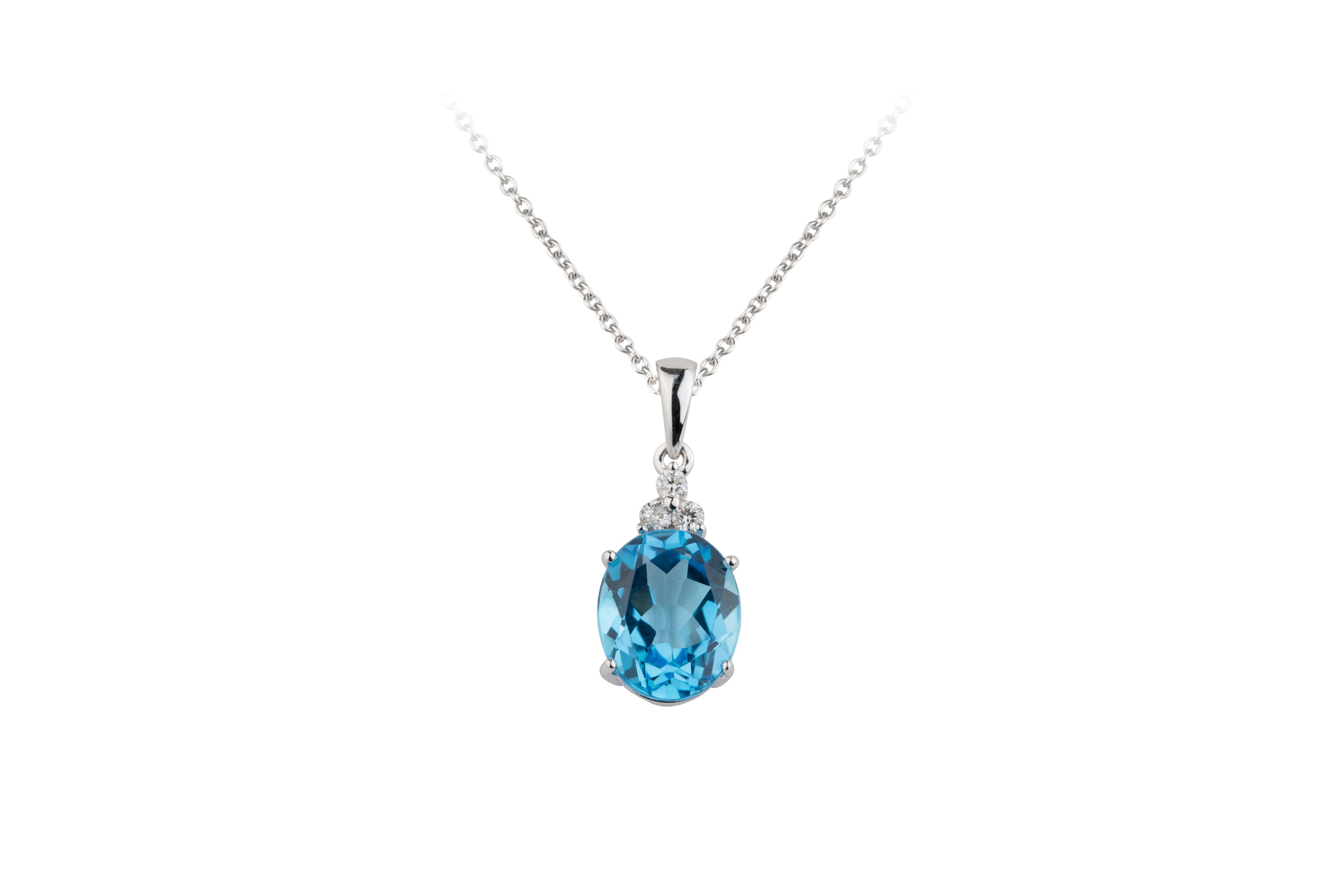 SB13808 Blue Topaz & Diamond Pendant & Chain in 18ct White Gold