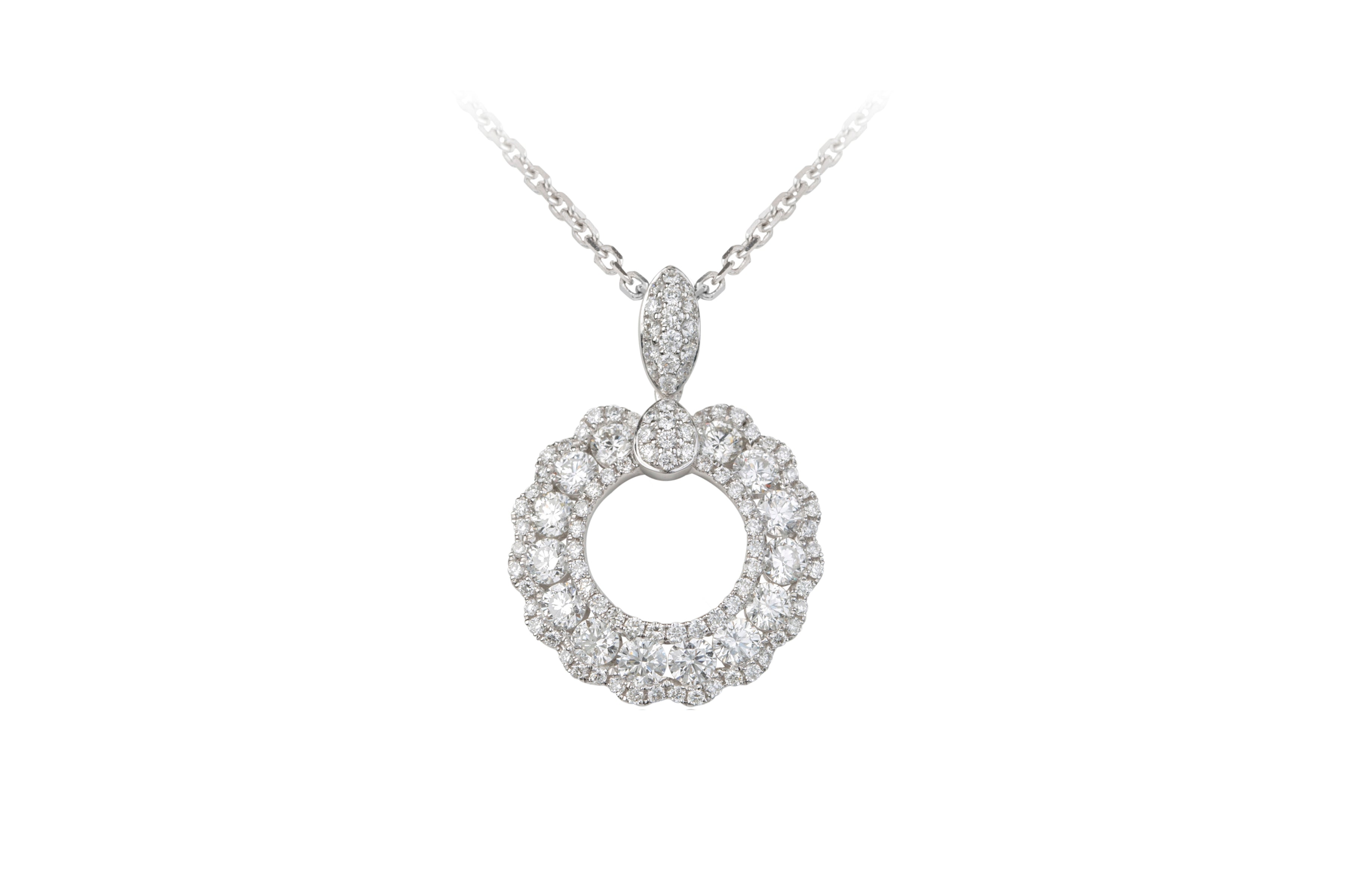 Diamond Circular Pendant & Chain in 18ct White Gold