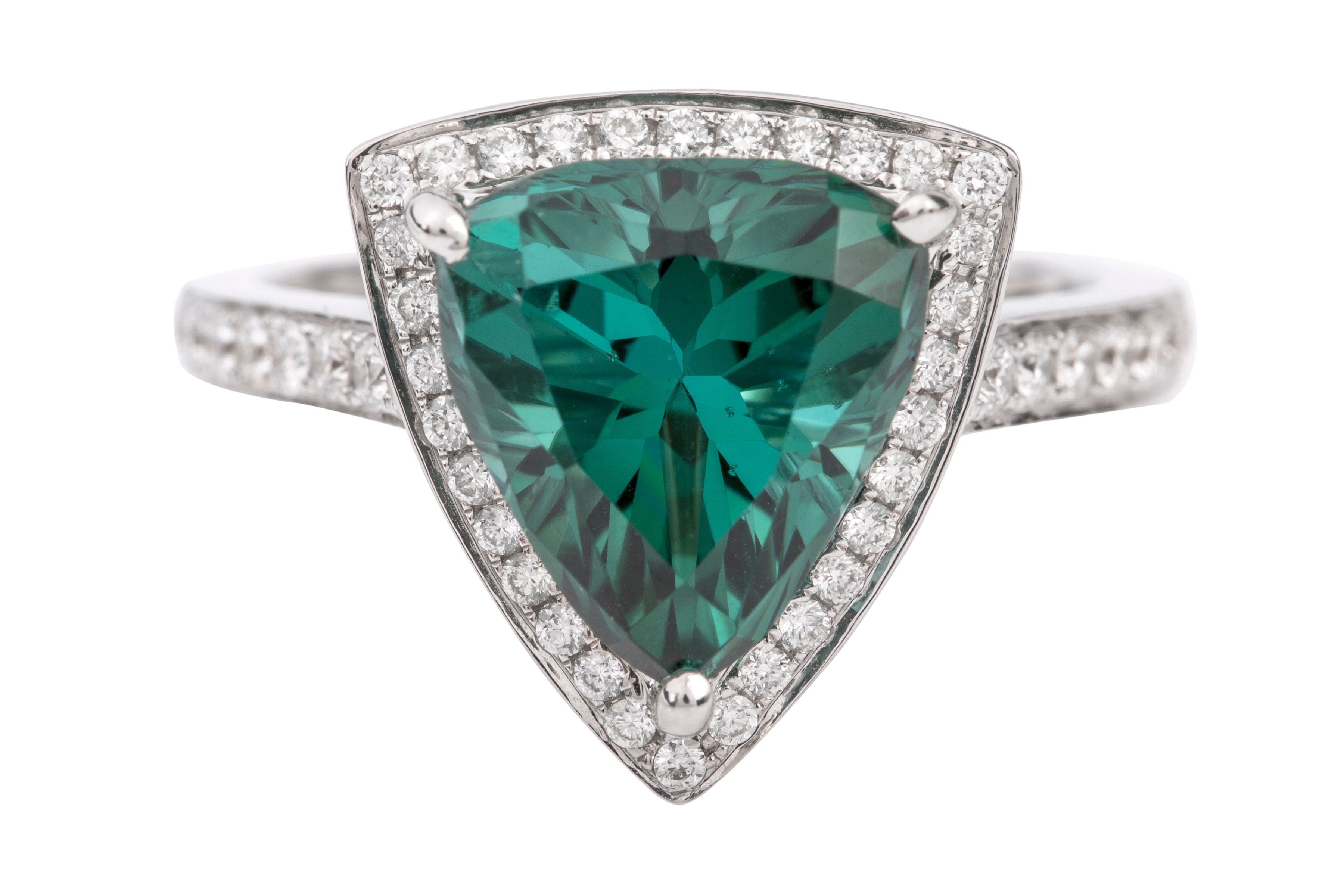 SB14508 Green Tourmaline & Diamond Ring in 18ct White Gold