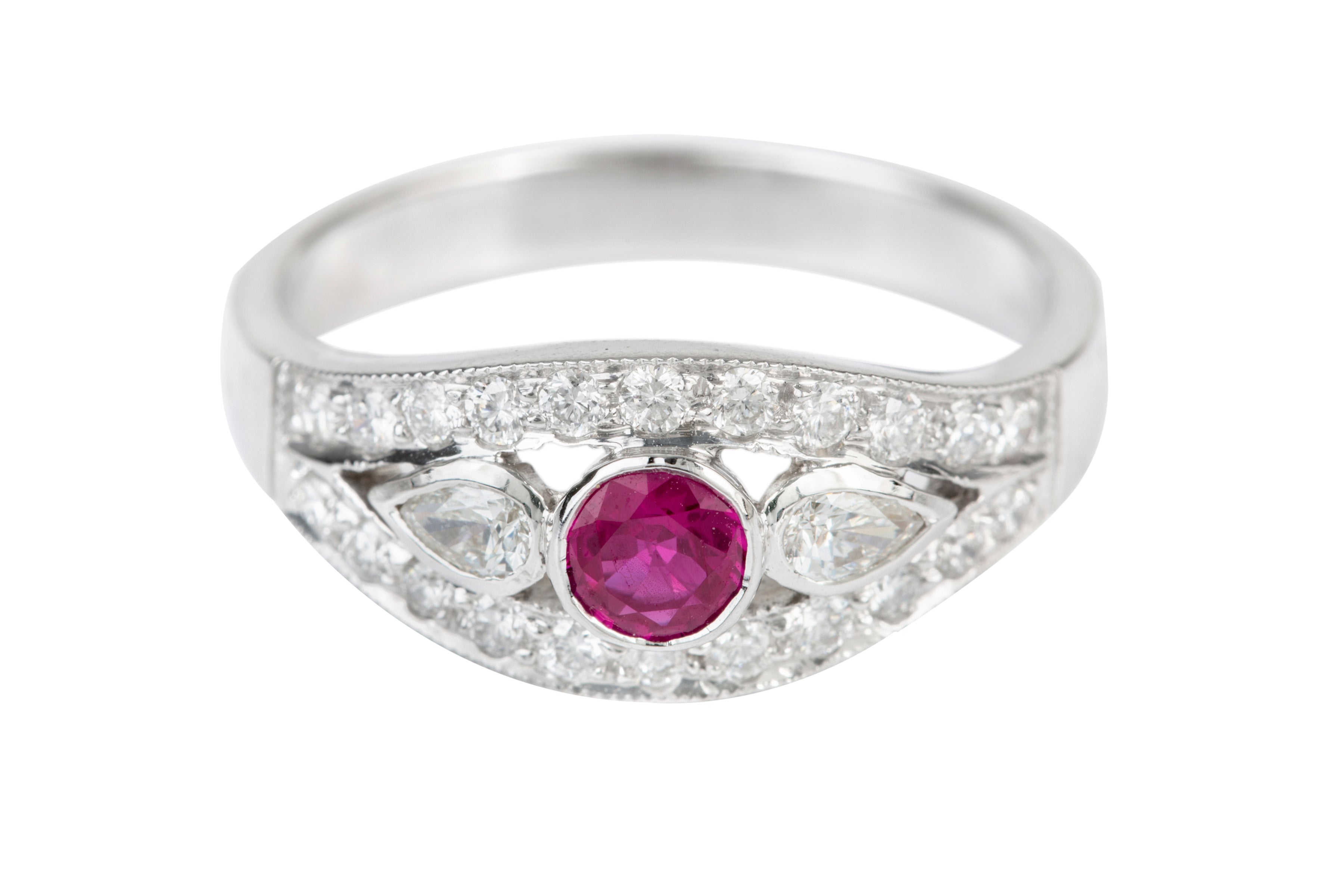 Ruby & Diamond Vintage Ring in 18ct White Gold