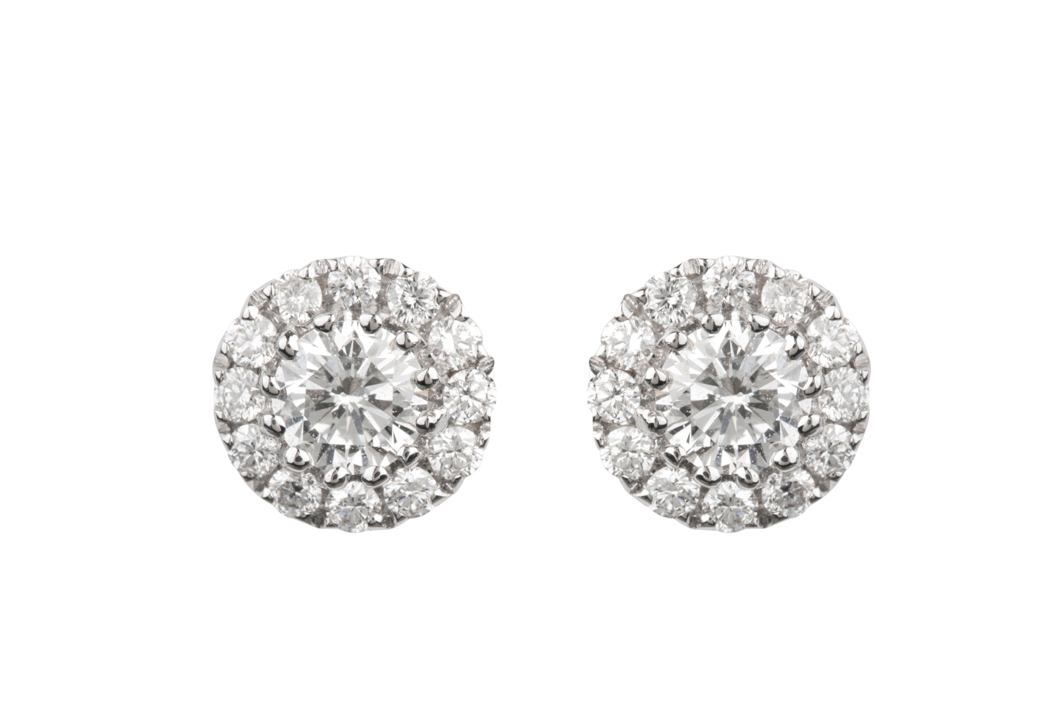 Diamond Round Cluster Earrings in 18ct White Gold