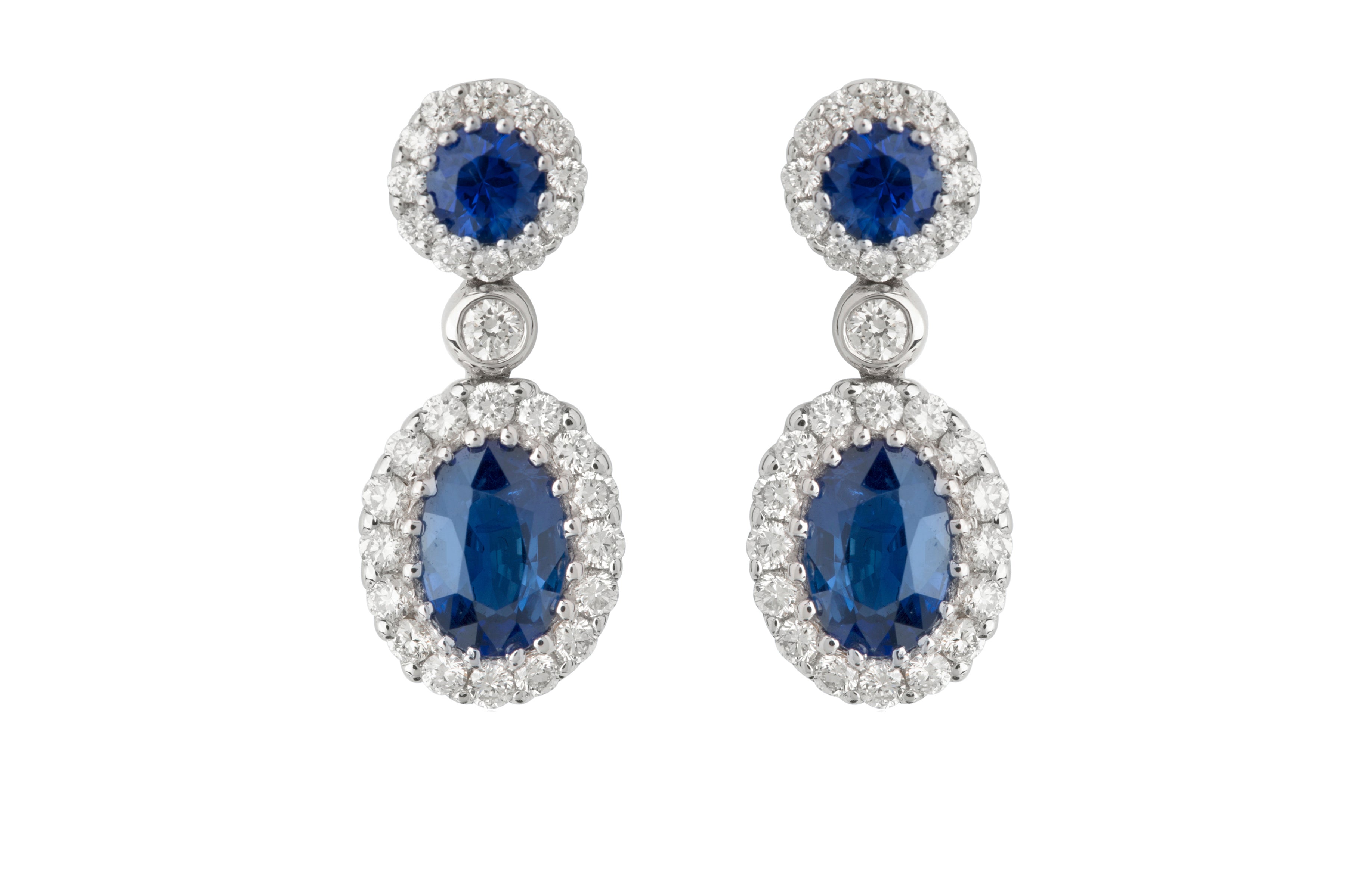 SE14628 Sapphire & Diamond Cluster Drop Earrings in 18ct White Gold