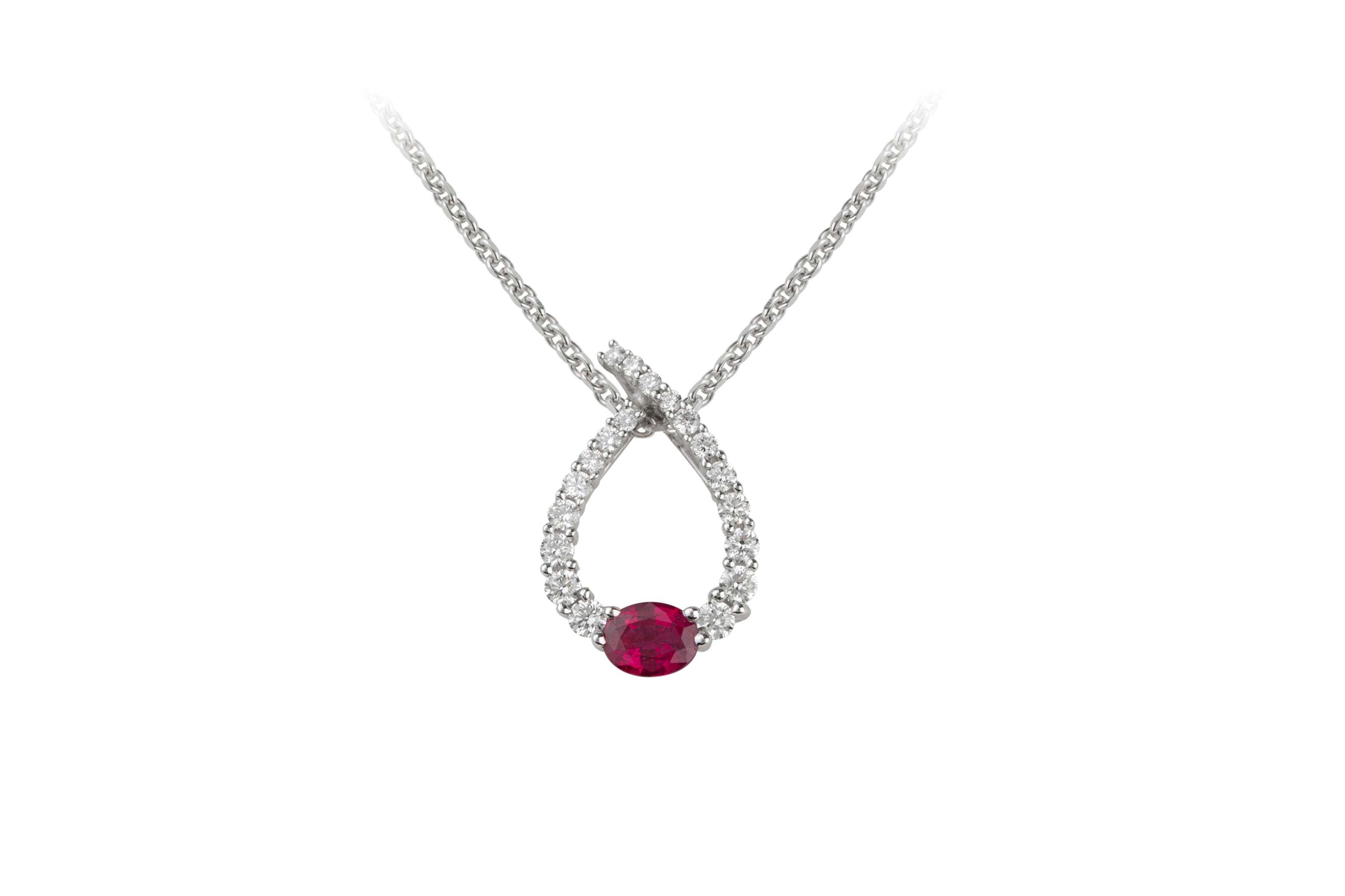 Ruby & Diamond Pendant in 18ct White Gold