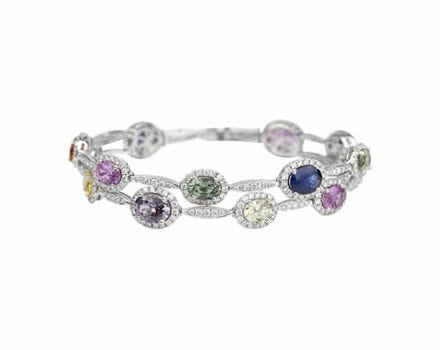 Two Row Bracelet with Multi-Colour Sapphires & Diamond in 18ct White Gold (Sapphires 15.28ct: Diamonds 3.22ct)