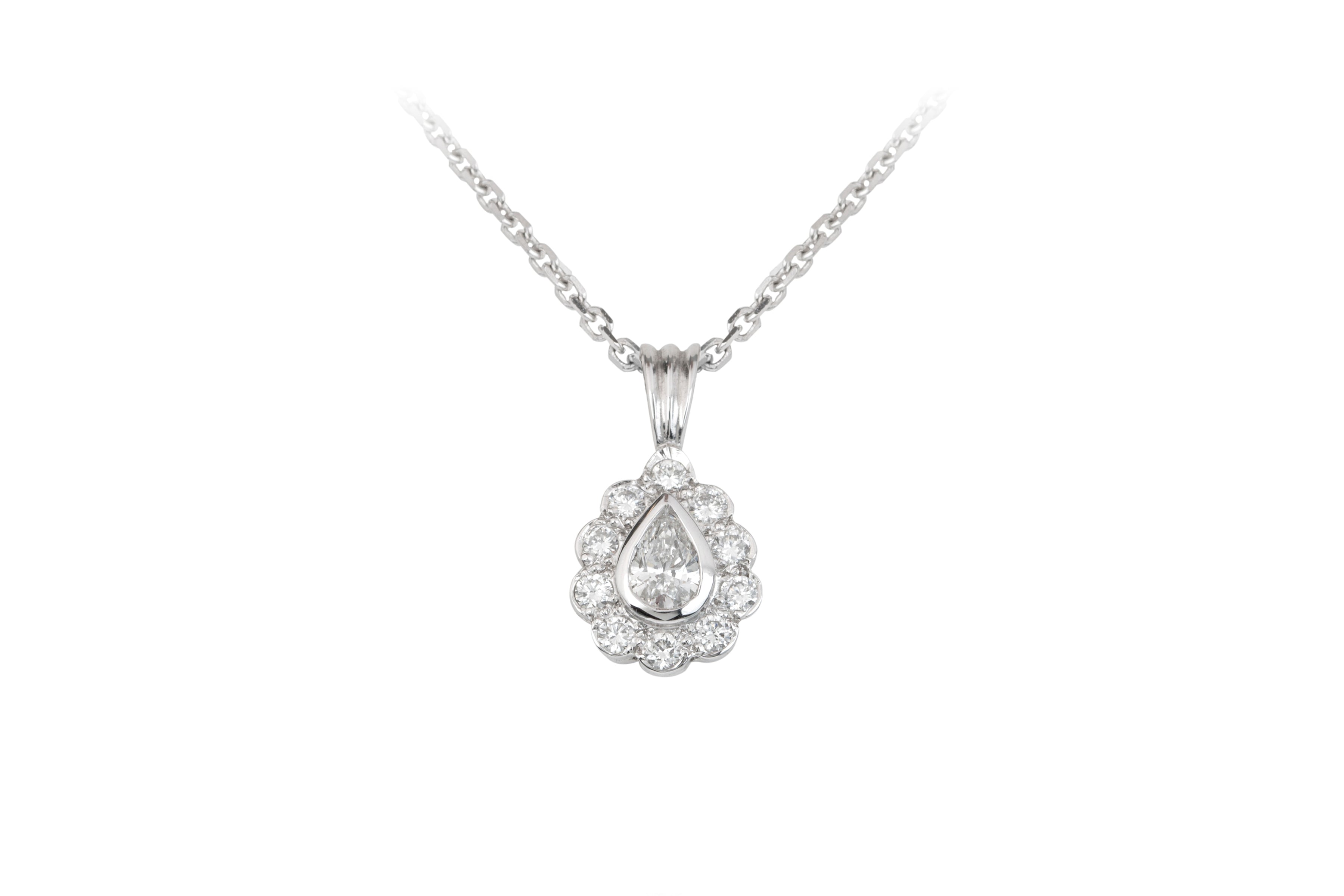 Diamond Pear Shape Pendant & Chain in 18ct White Gold