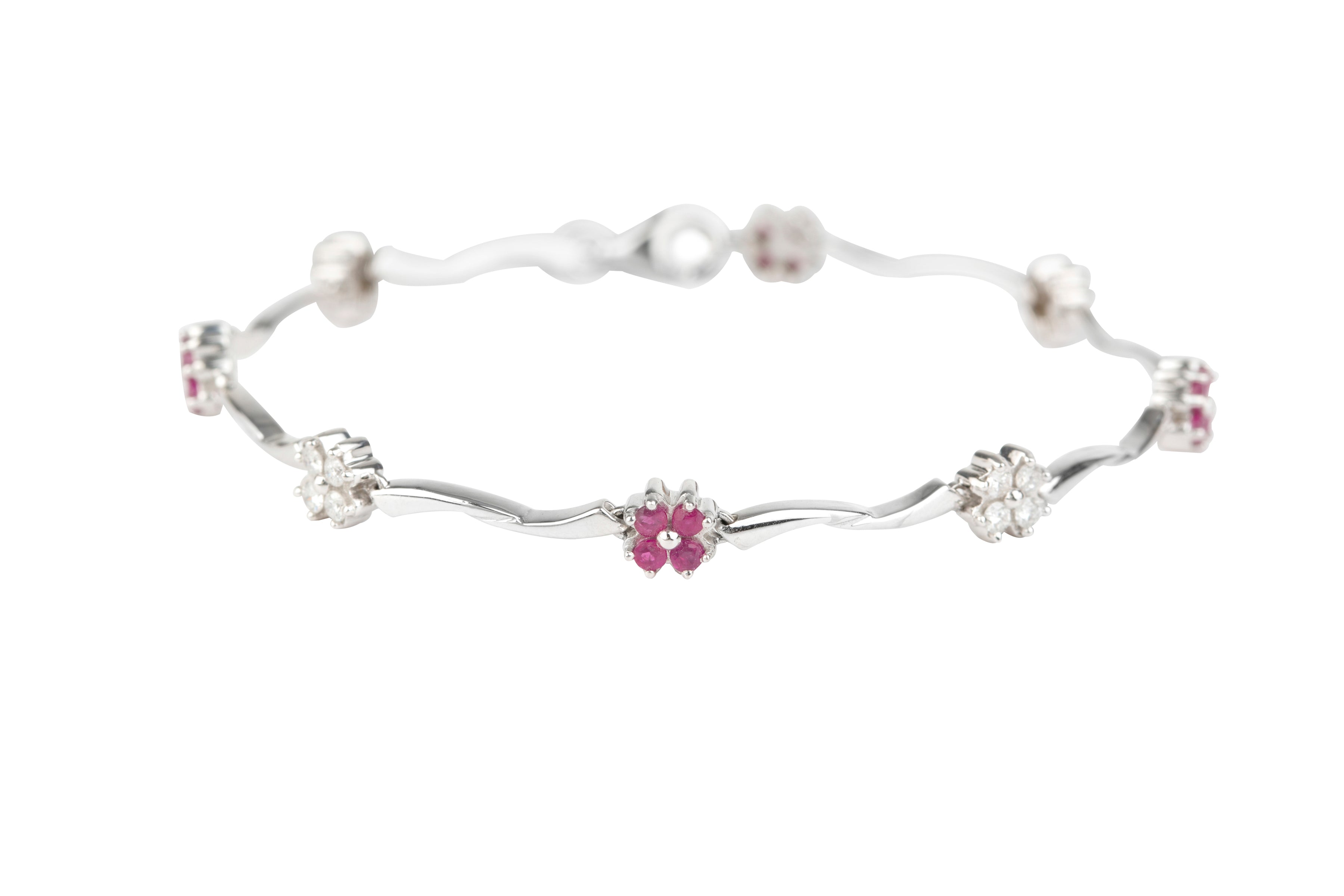 SN3746 Flower Pattern Ruby & Diamond Bracelet in 18ct White Gold