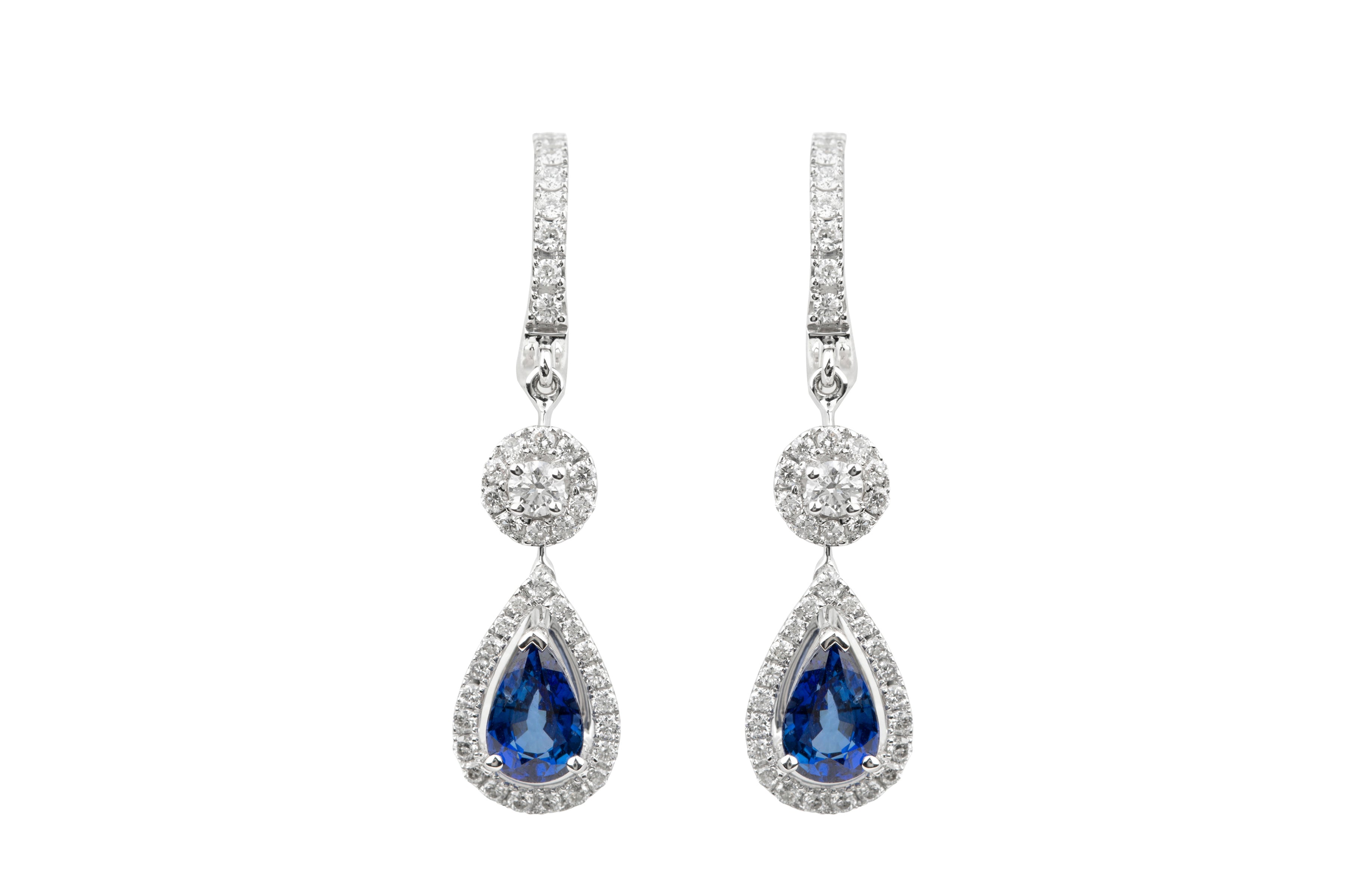TP13639 Sapphire & Diamond Drop Earrings in 18ct White Gold