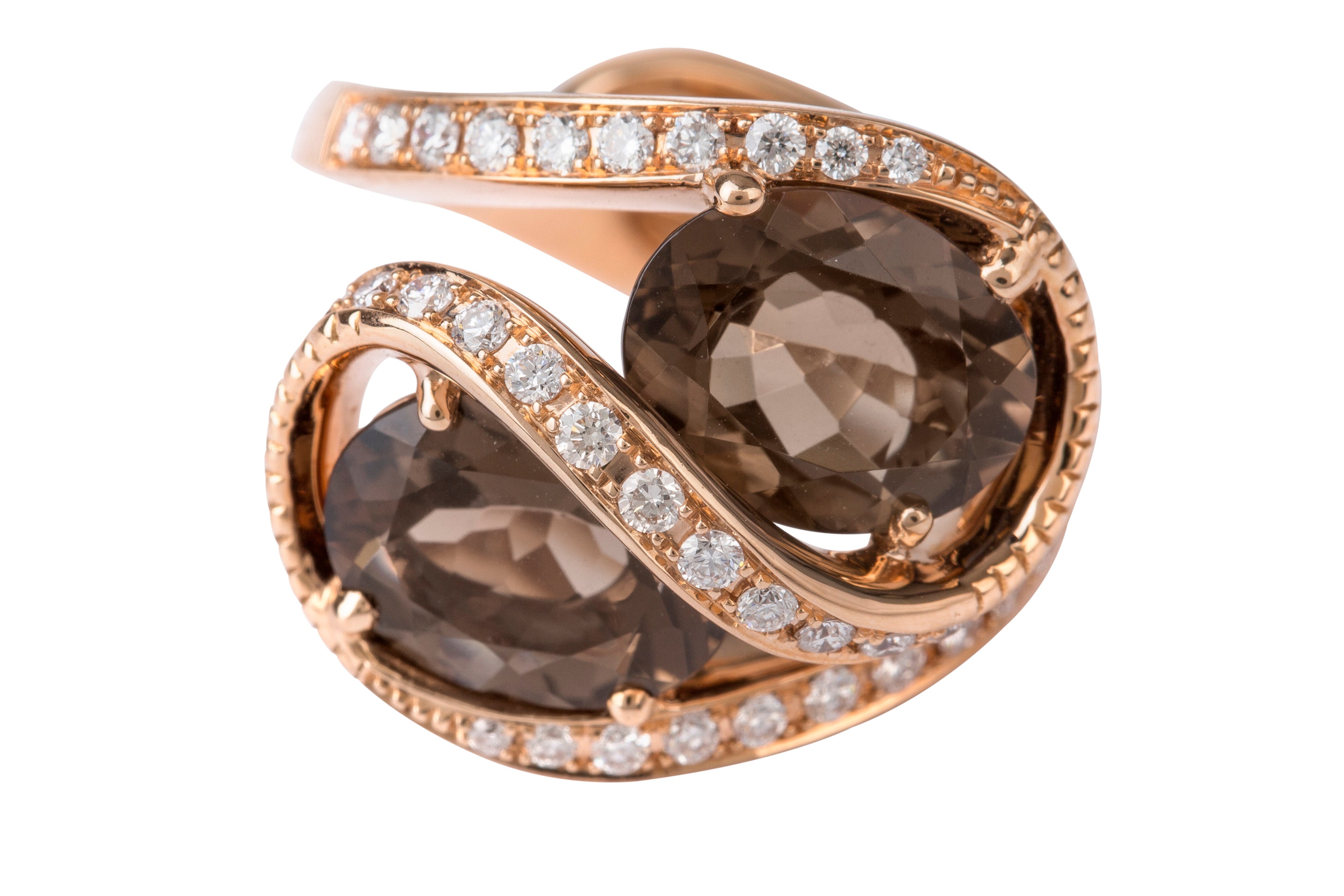 TP14519 Smokey Quartz & Diamond Fancy Ring in 18ct Rose Gold