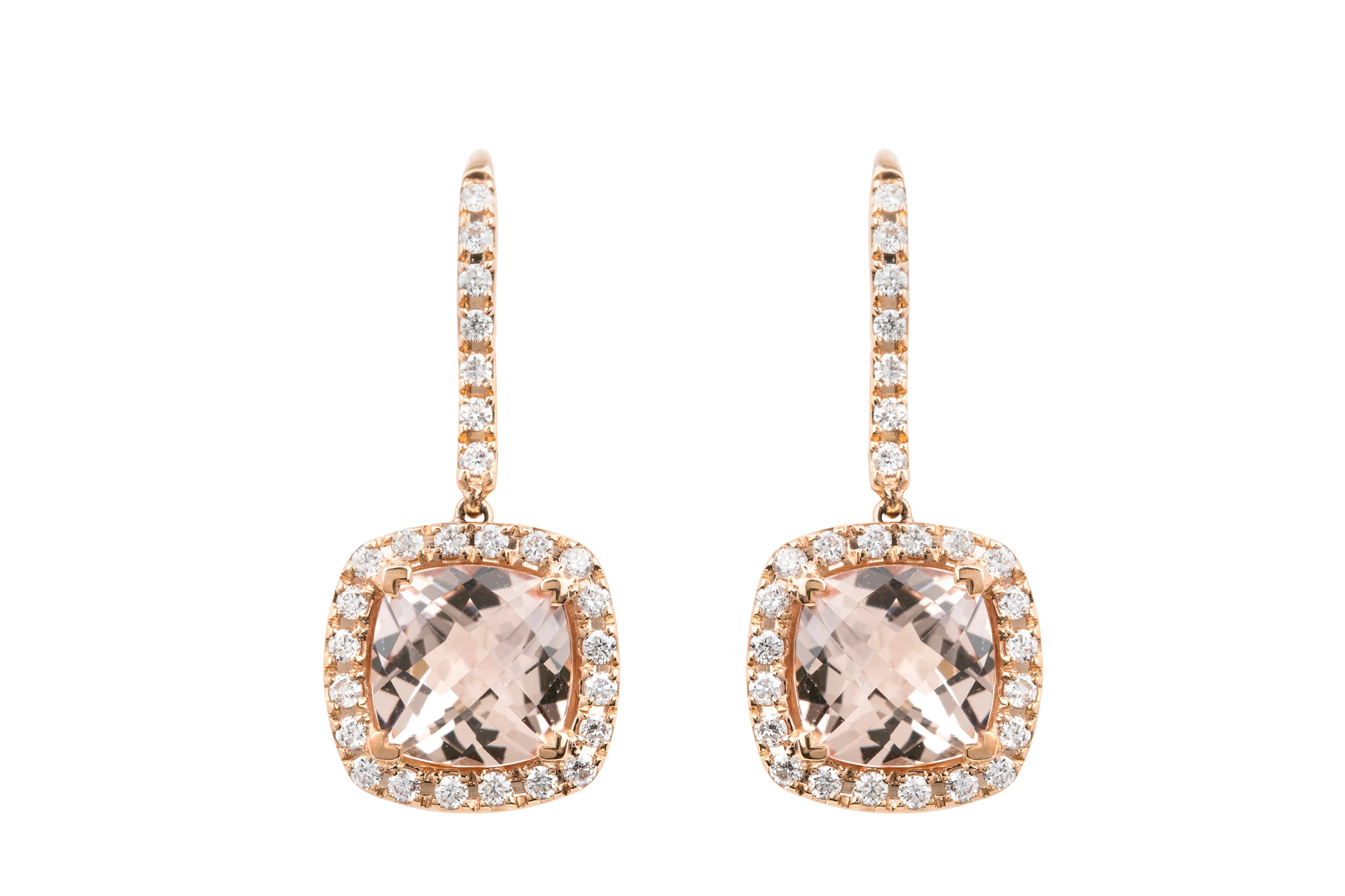 Morganite & Diamond Drop Earrings in 18ct Rose Gold