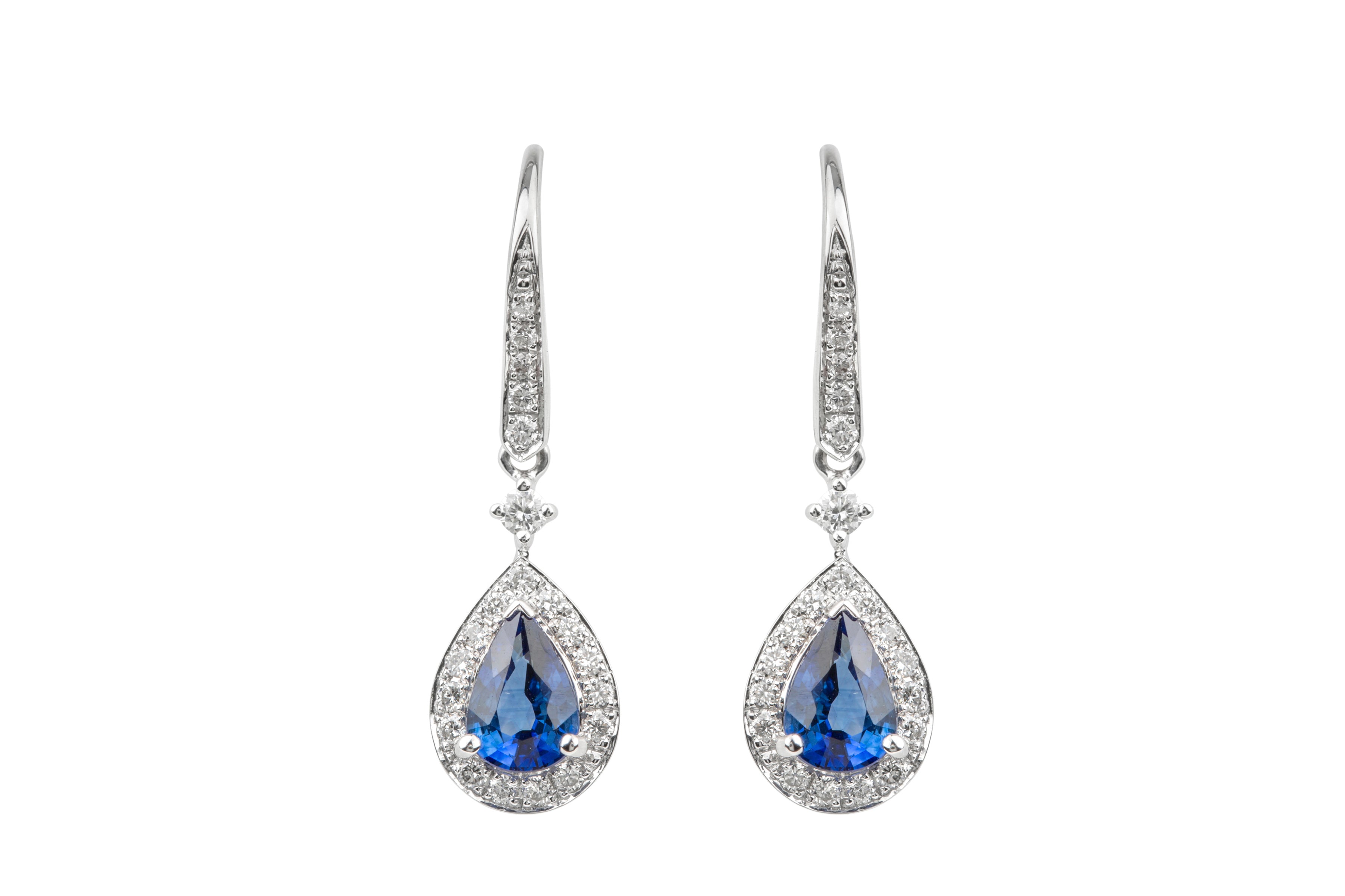 TP14641 Sapphire & Diamond Drop Earrings in 18ct White Gold
