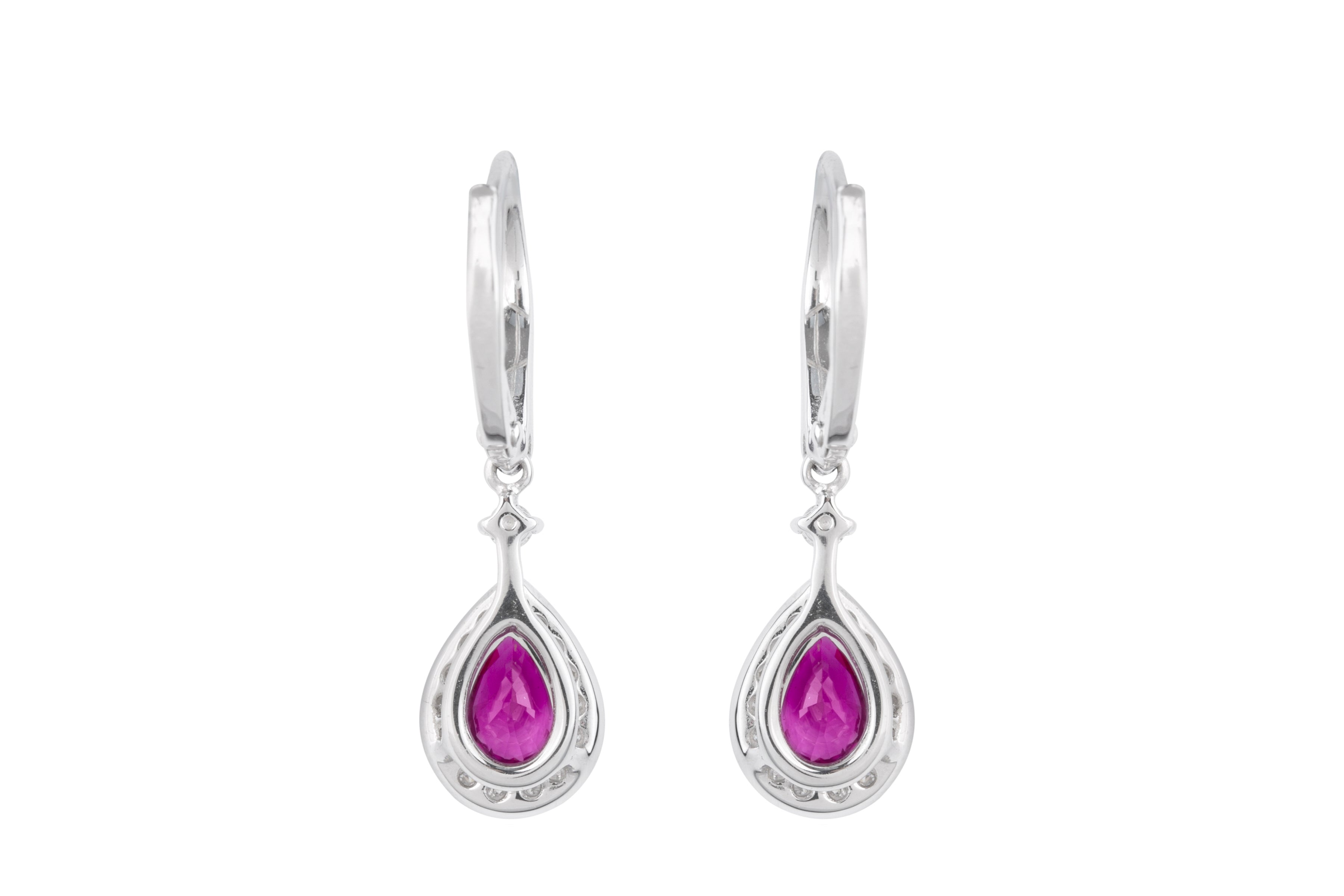 TP14642 Ruby & Diamond Drop Earrings In 18ct White Gold