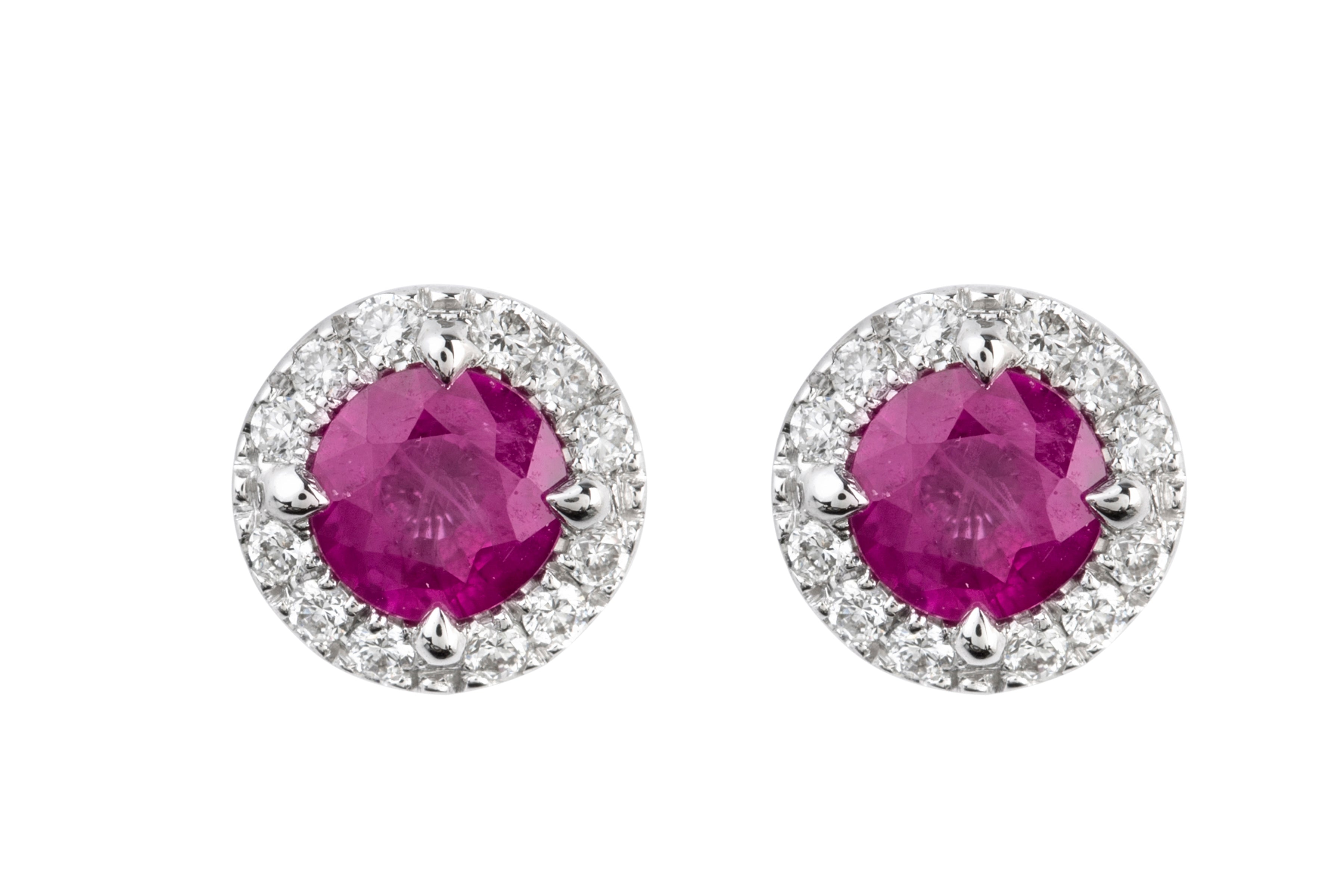 TP14647 Ruby & Diamond Round Cluster Earrings in 18ct White Gold