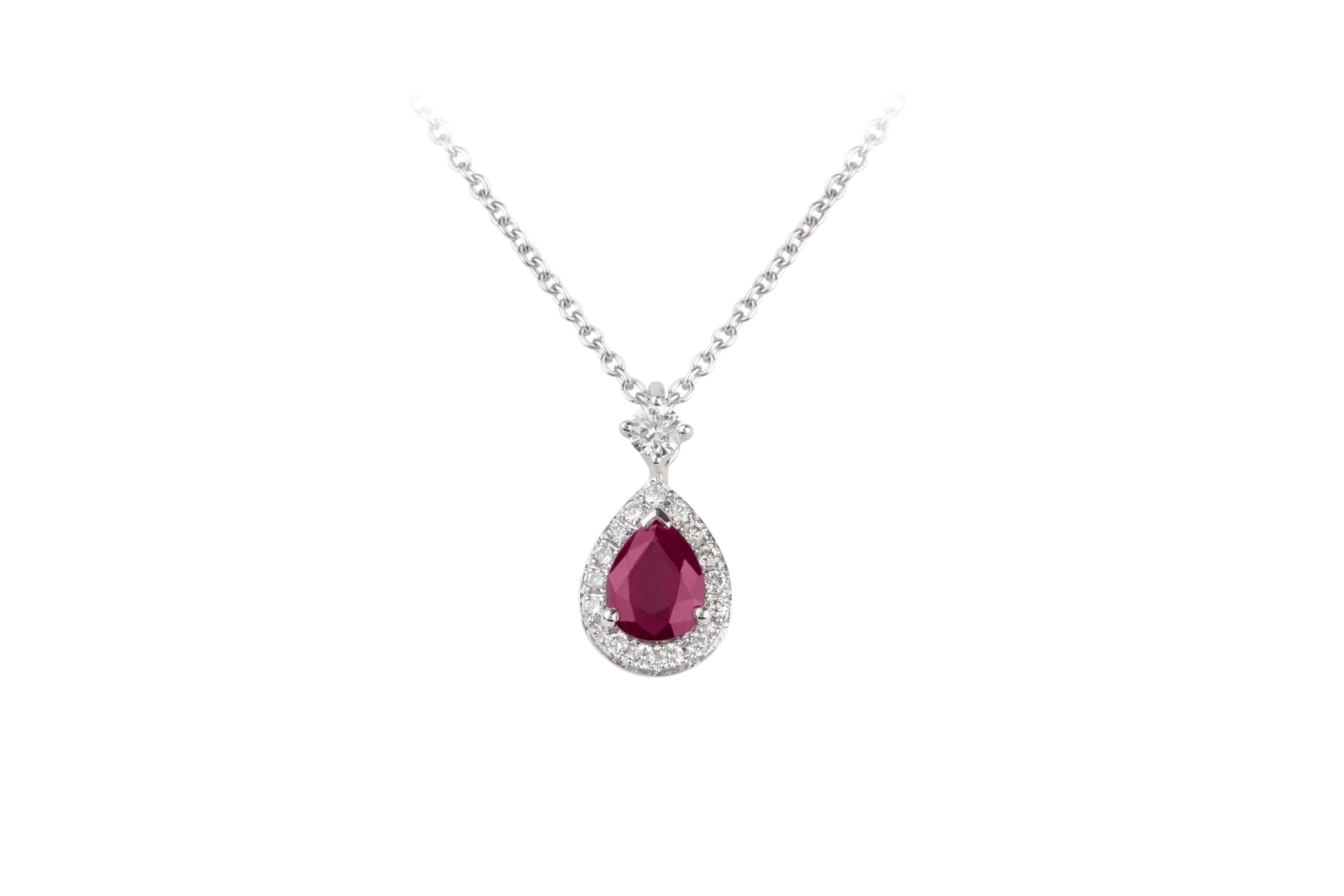 Ruby & Diamond Fancy Pendant & Chain in 18ct White Gold