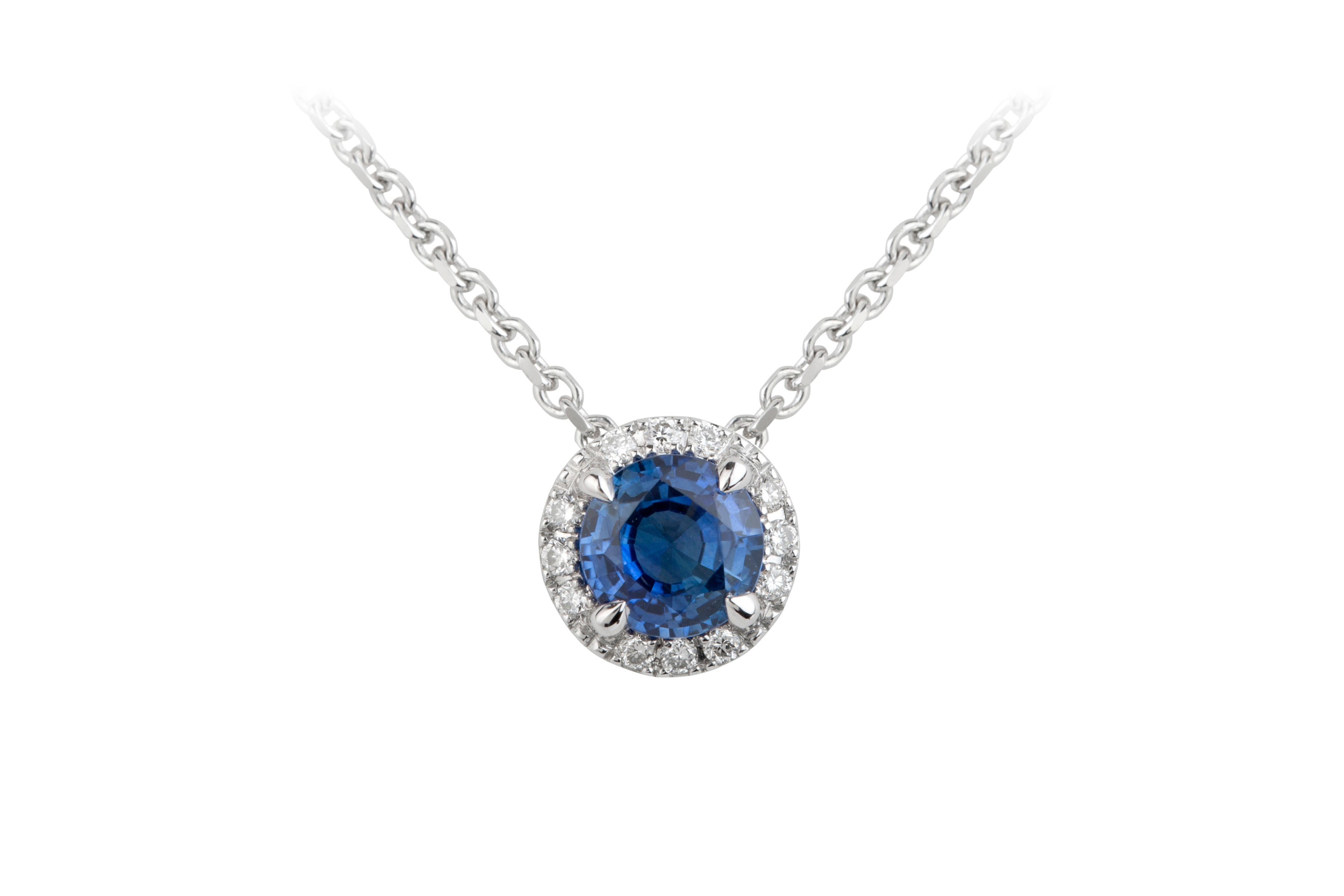 TP14917 Sapphire & Diamond Round Cluster Pendant & Chain in 18ct White Gold