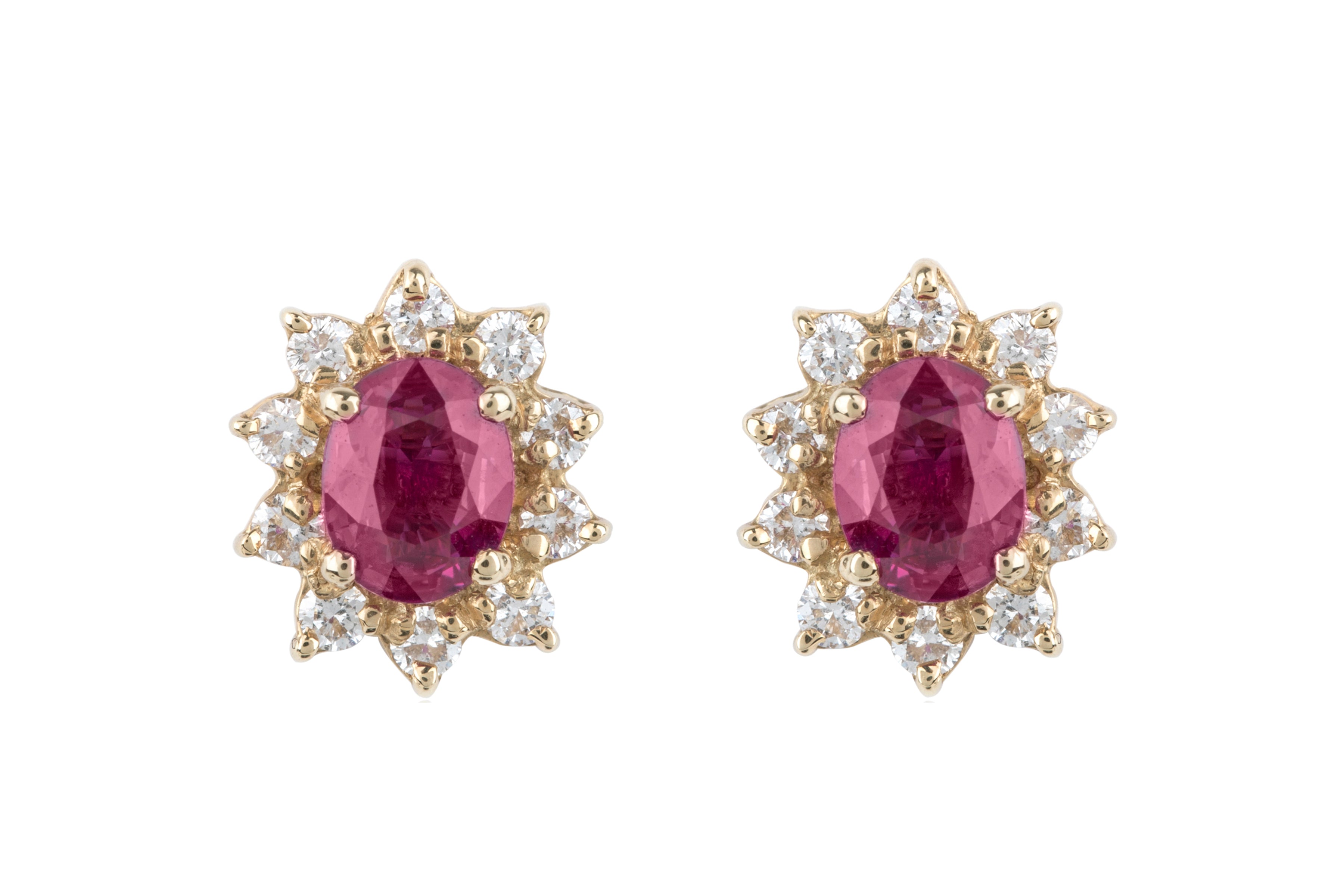 TP4669 Ruby & Diamond Oval Cluster Earrings in 18ct Yellow Gold