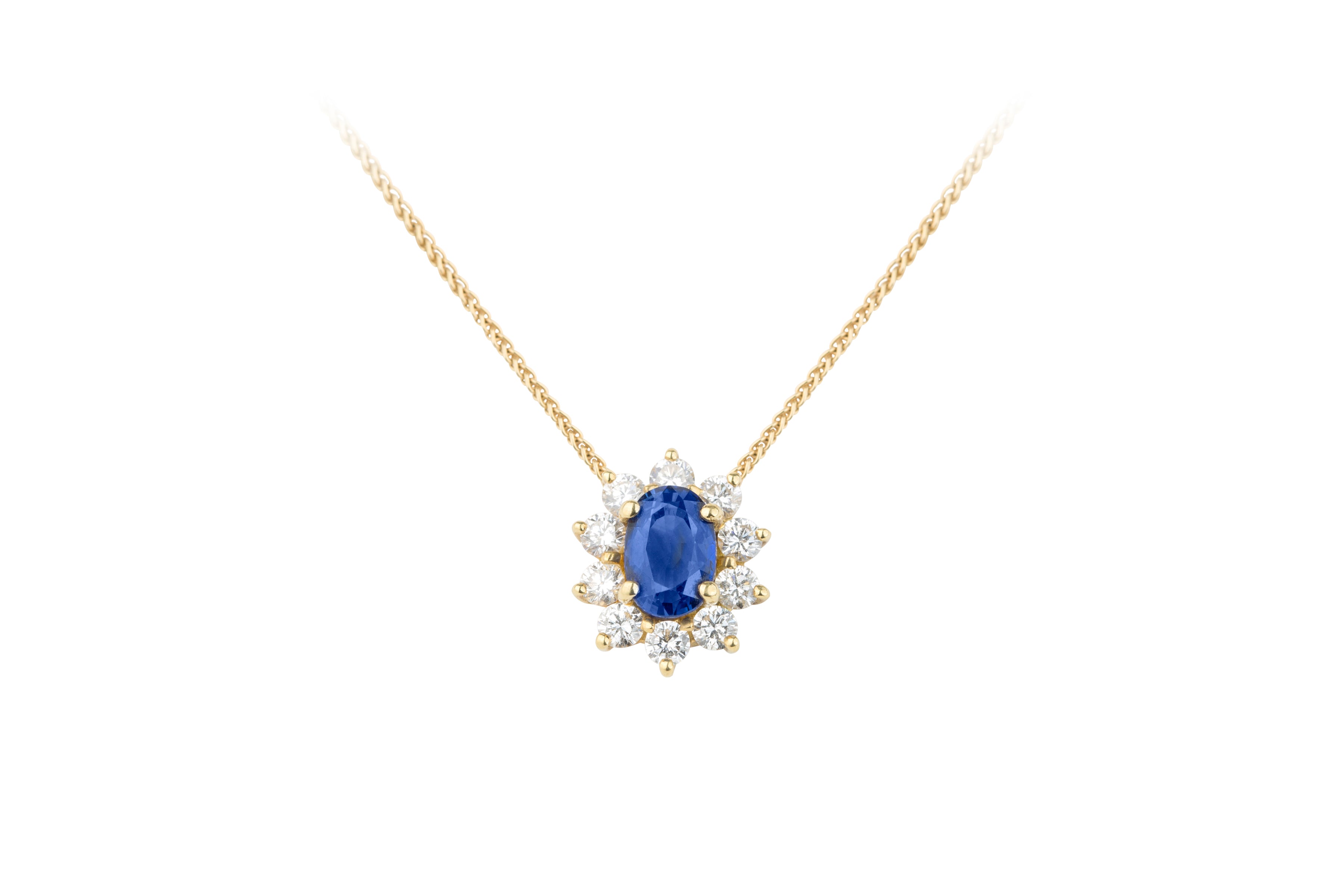 Sapphire & Diamond Oval Cluster Pendant