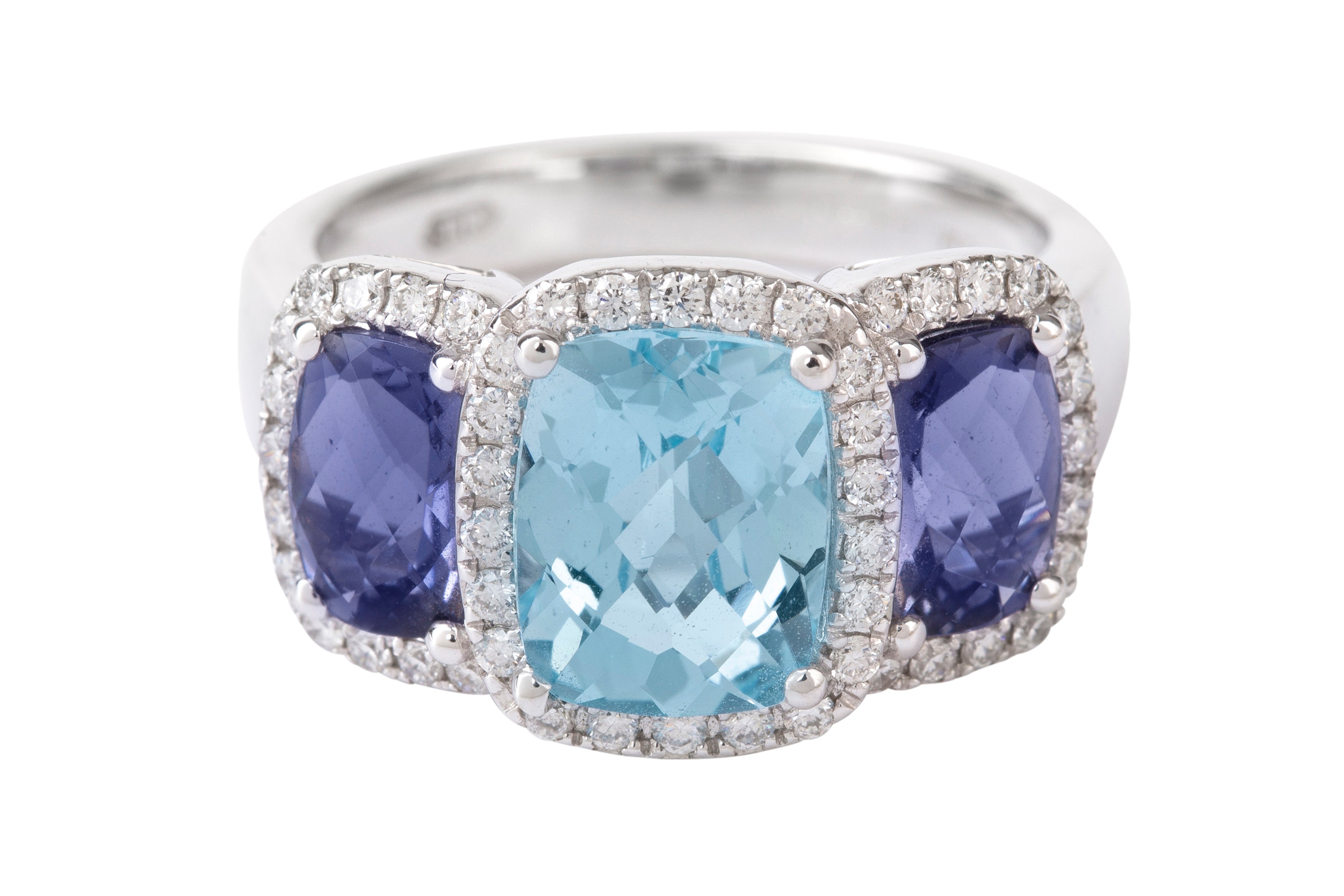 TP7538 Blue Topaz, Iolite & Diamond Ring in 18ct White Gold