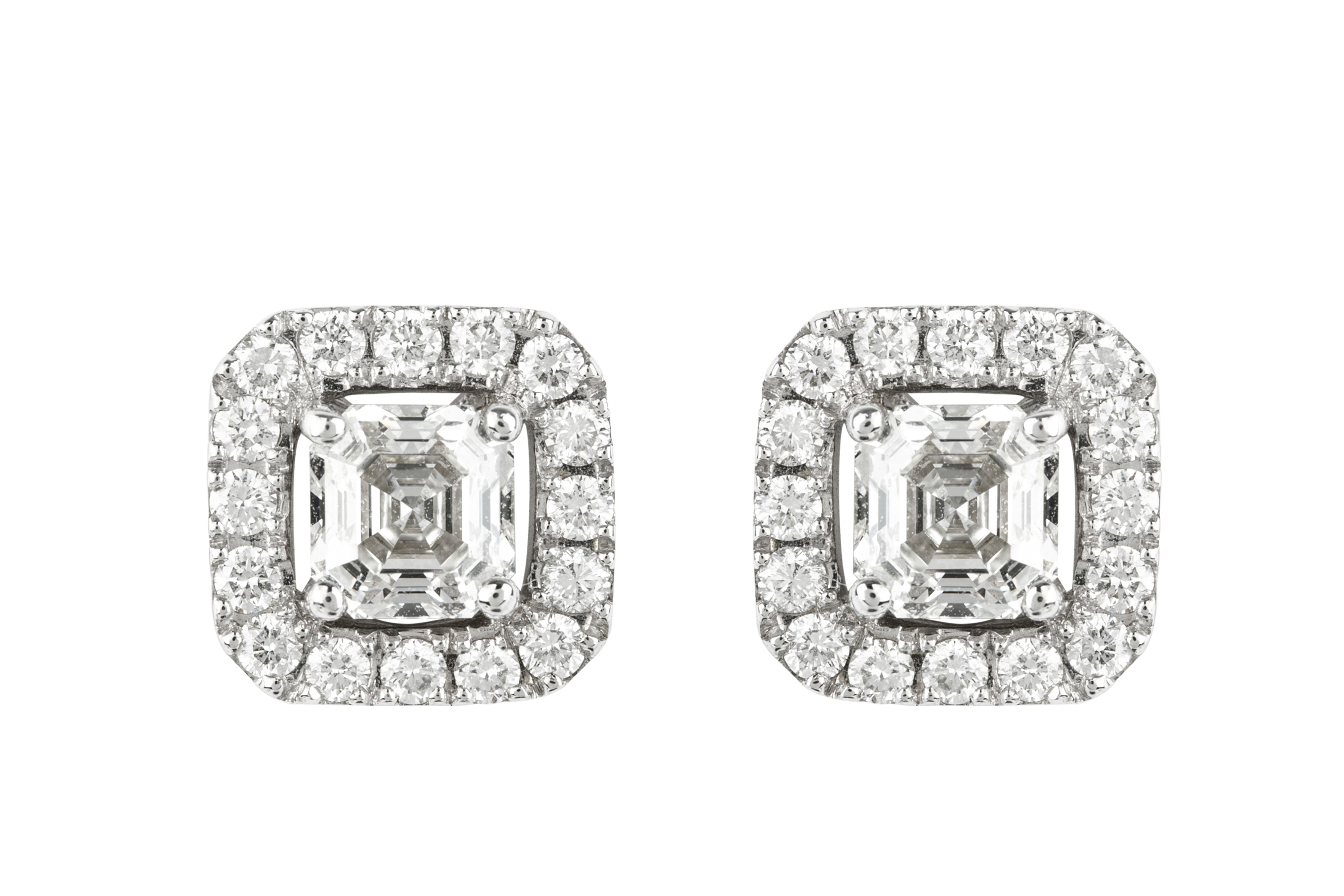 Diamond Square Cluster Earrings in 18ct White Gold