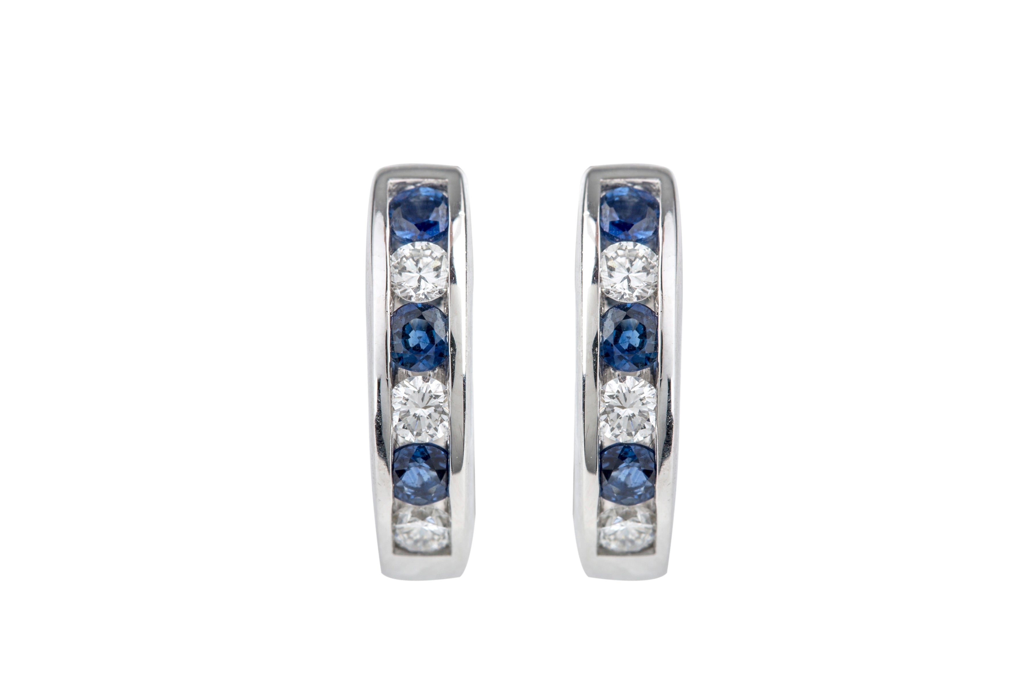 TP7650 Sapphire & Diamond Half Hoop Earrings in 18ct White Gold