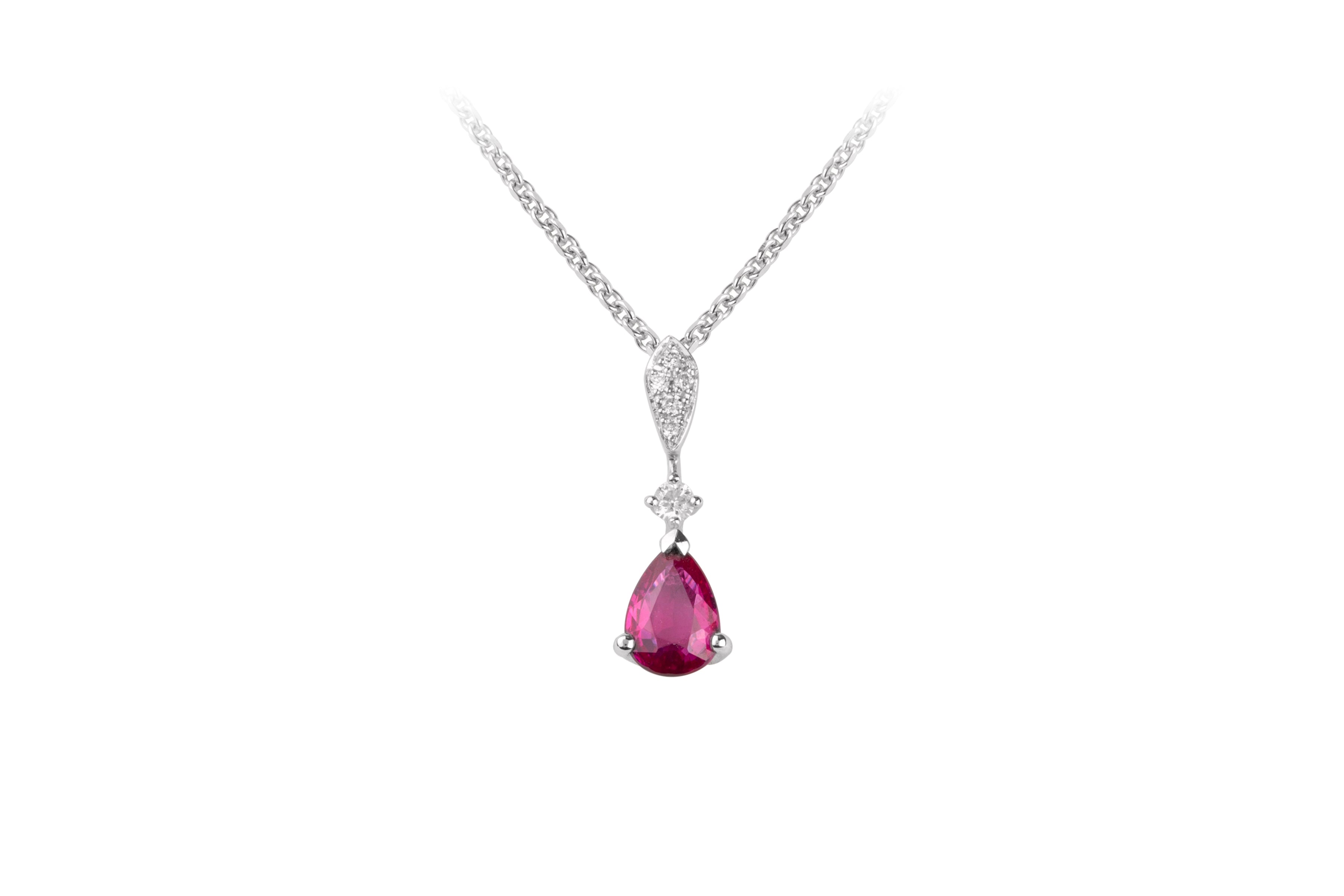 Ruby & Diamond Fancy Pendant & Chain in 18ct White Gold