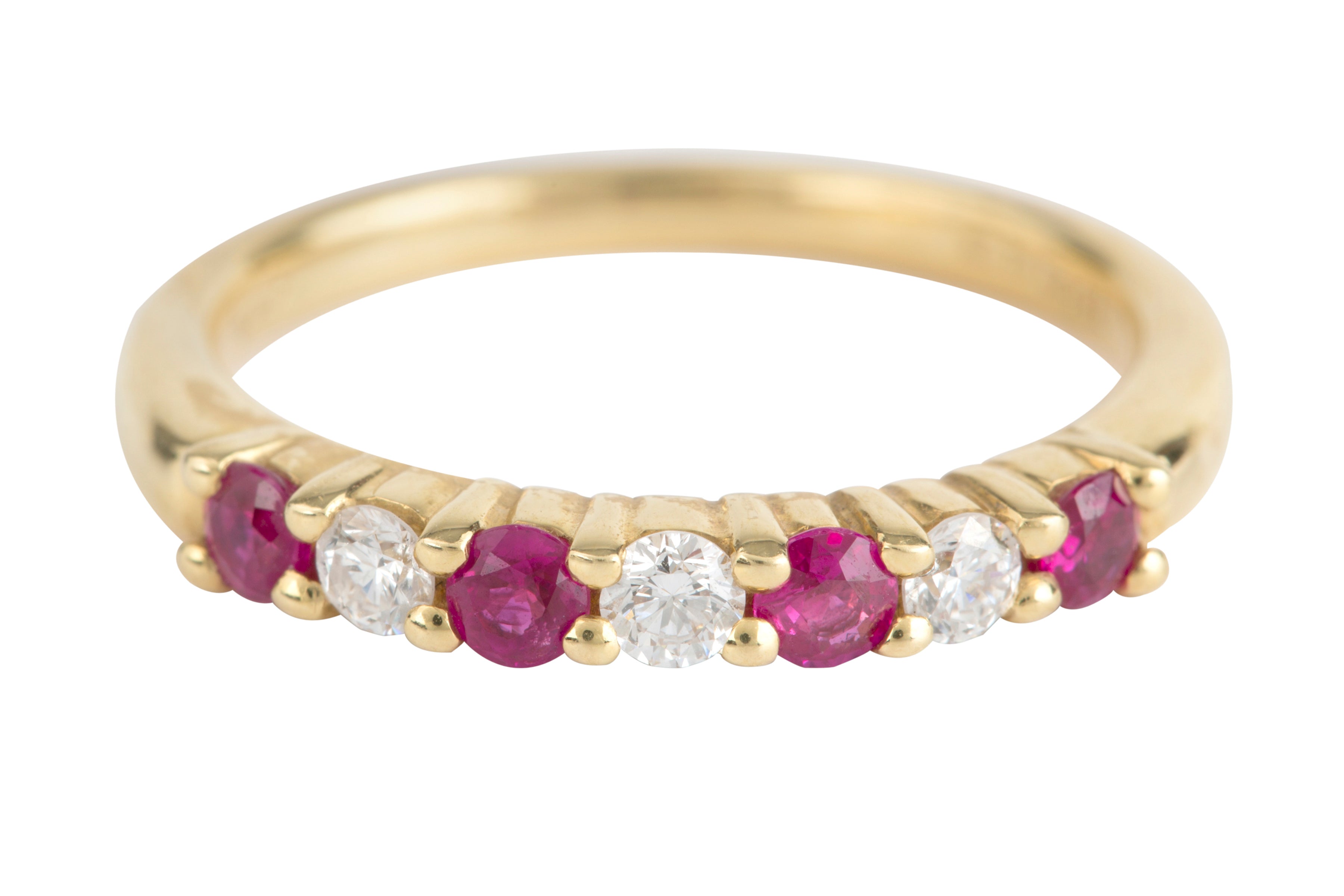 Ruby & Diamond Half Eternity Ring in 18ct Yellow Gold
