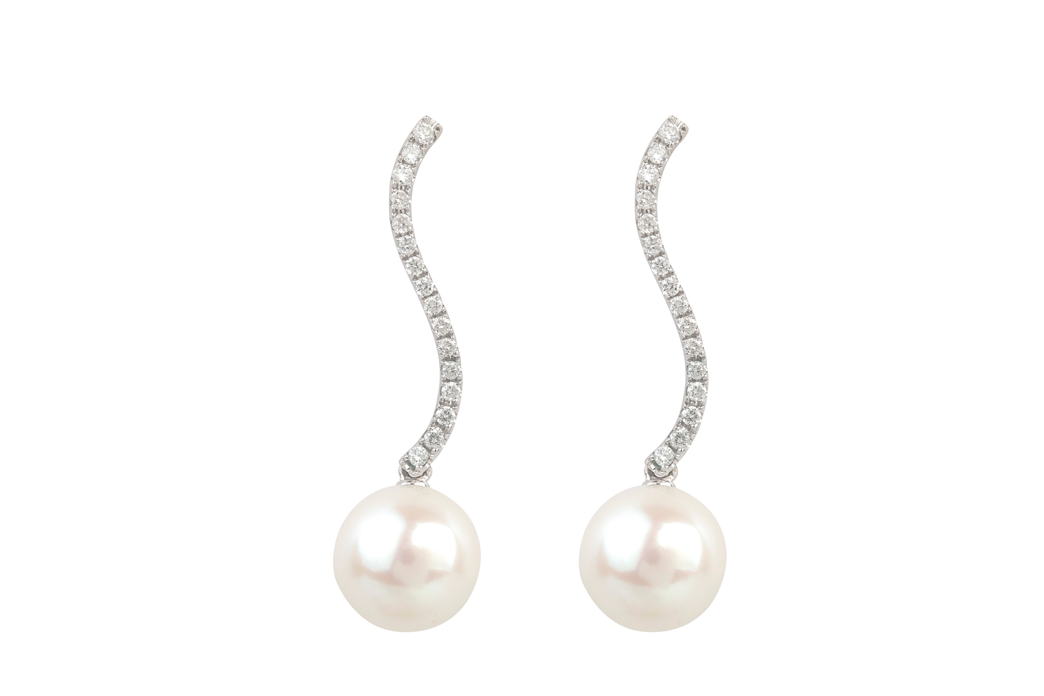 Cultured Pearl & Diamond Drop Earrings in 18ct White Gold