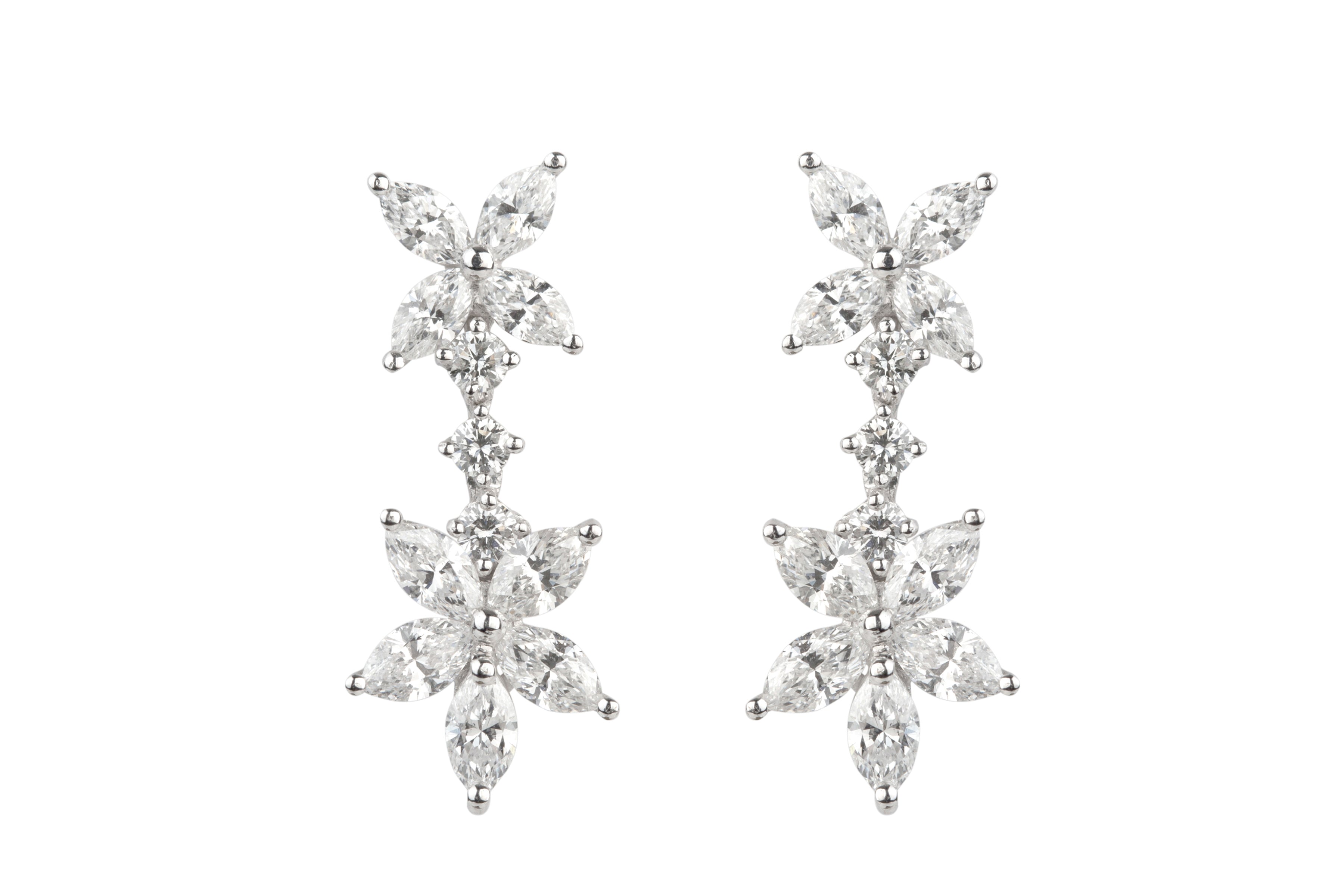Diamond Vintage Drop Earrings in 18ct White Gold