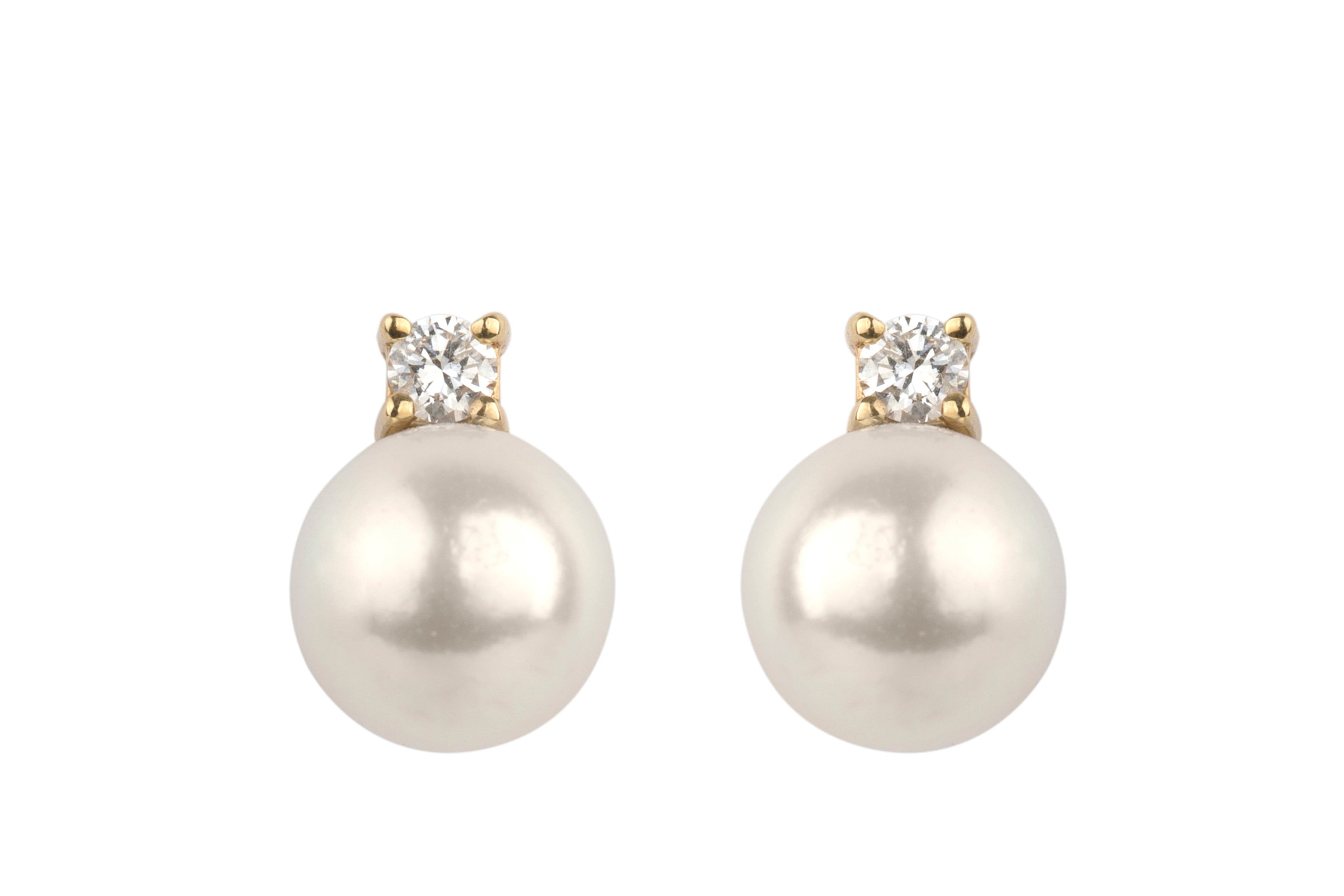 8mm Cultured Pearl and Diamond Earrings 18ct Yellow Gold
