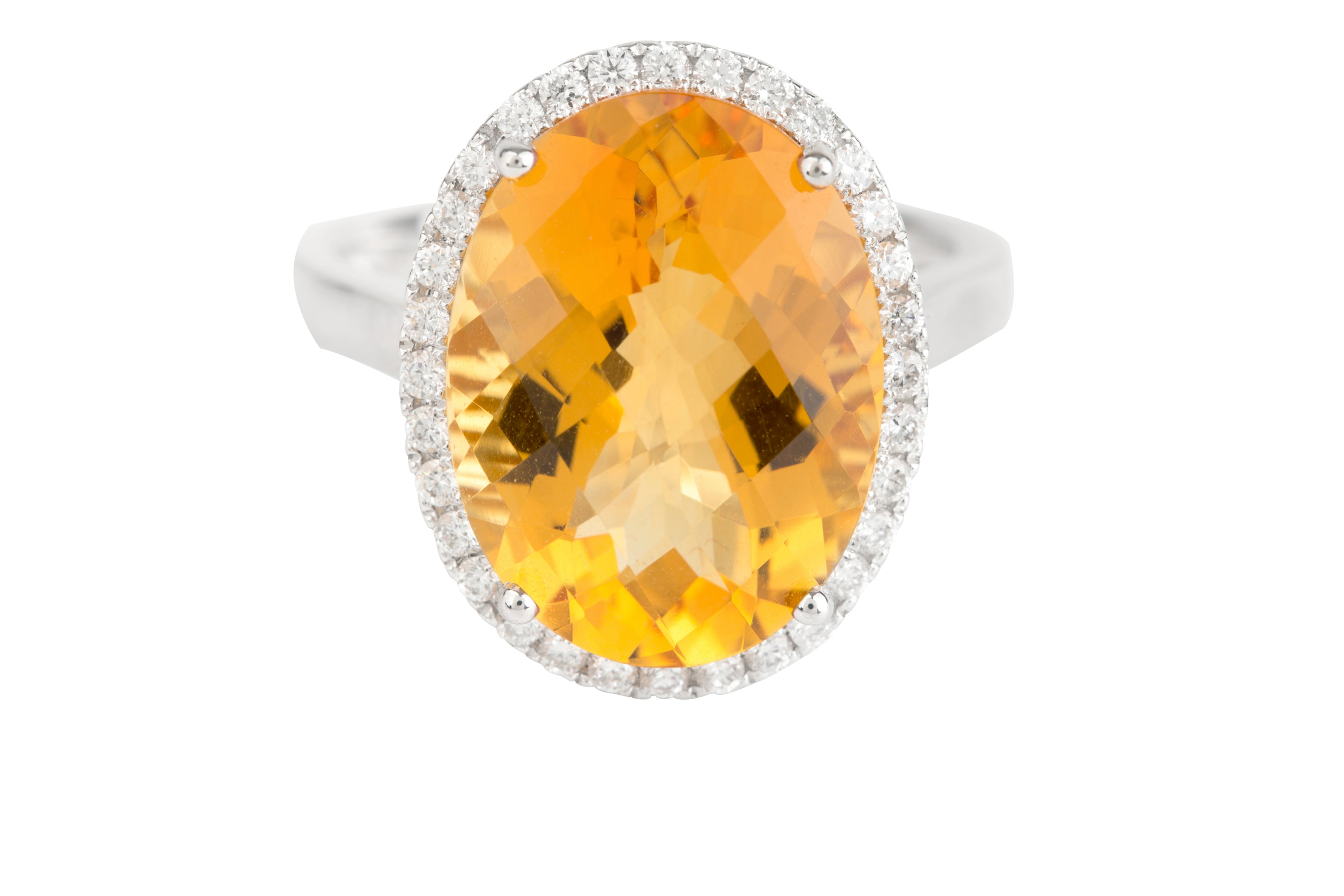 SB12513 Citrine & Diamond Oval Cluster Ring in 18ct White Gold ( Citrine - 8.02ct; Diamond - 0.30ct)