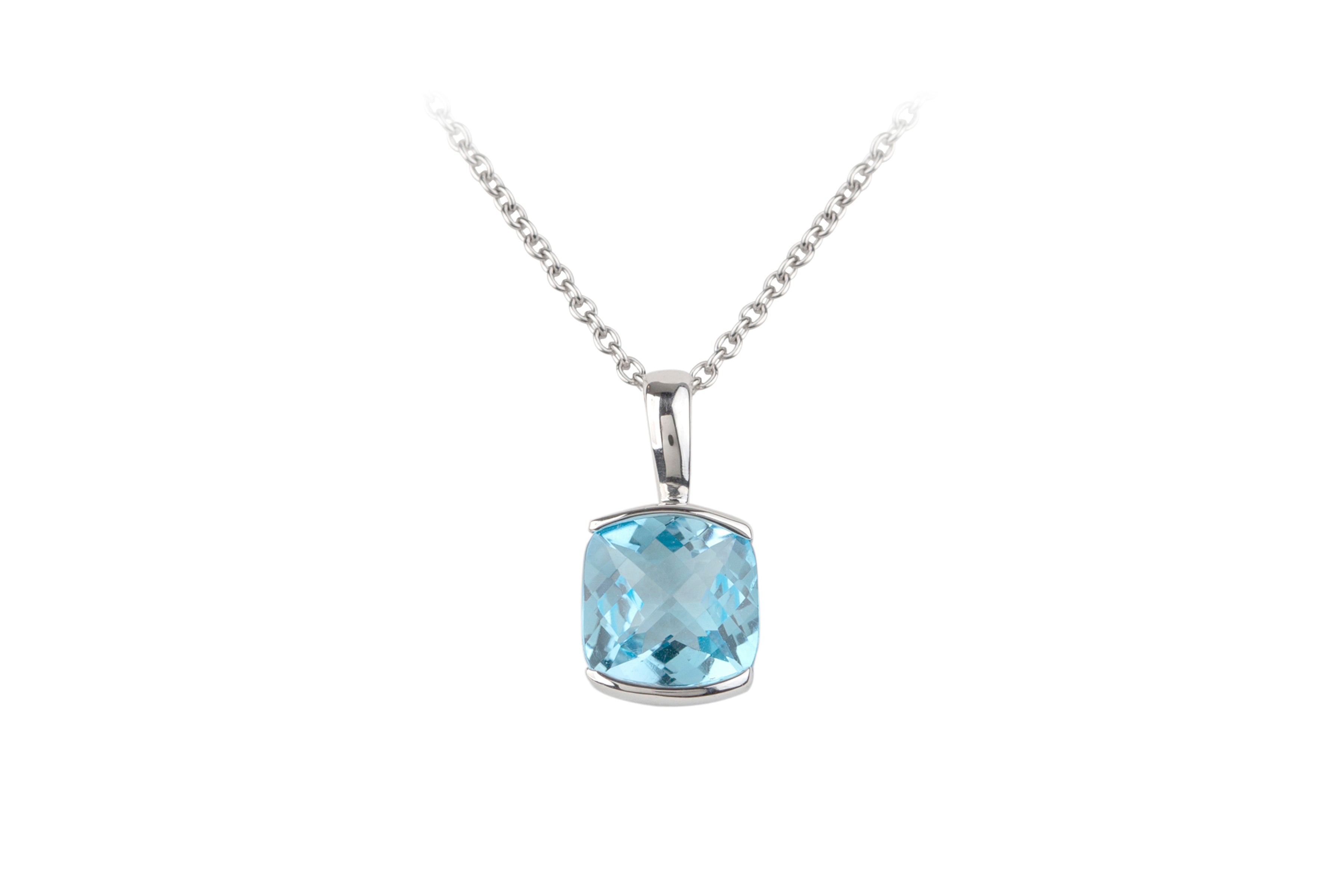 SB15807 Blue Topaz Pendant & Chain in 18ct White Gold