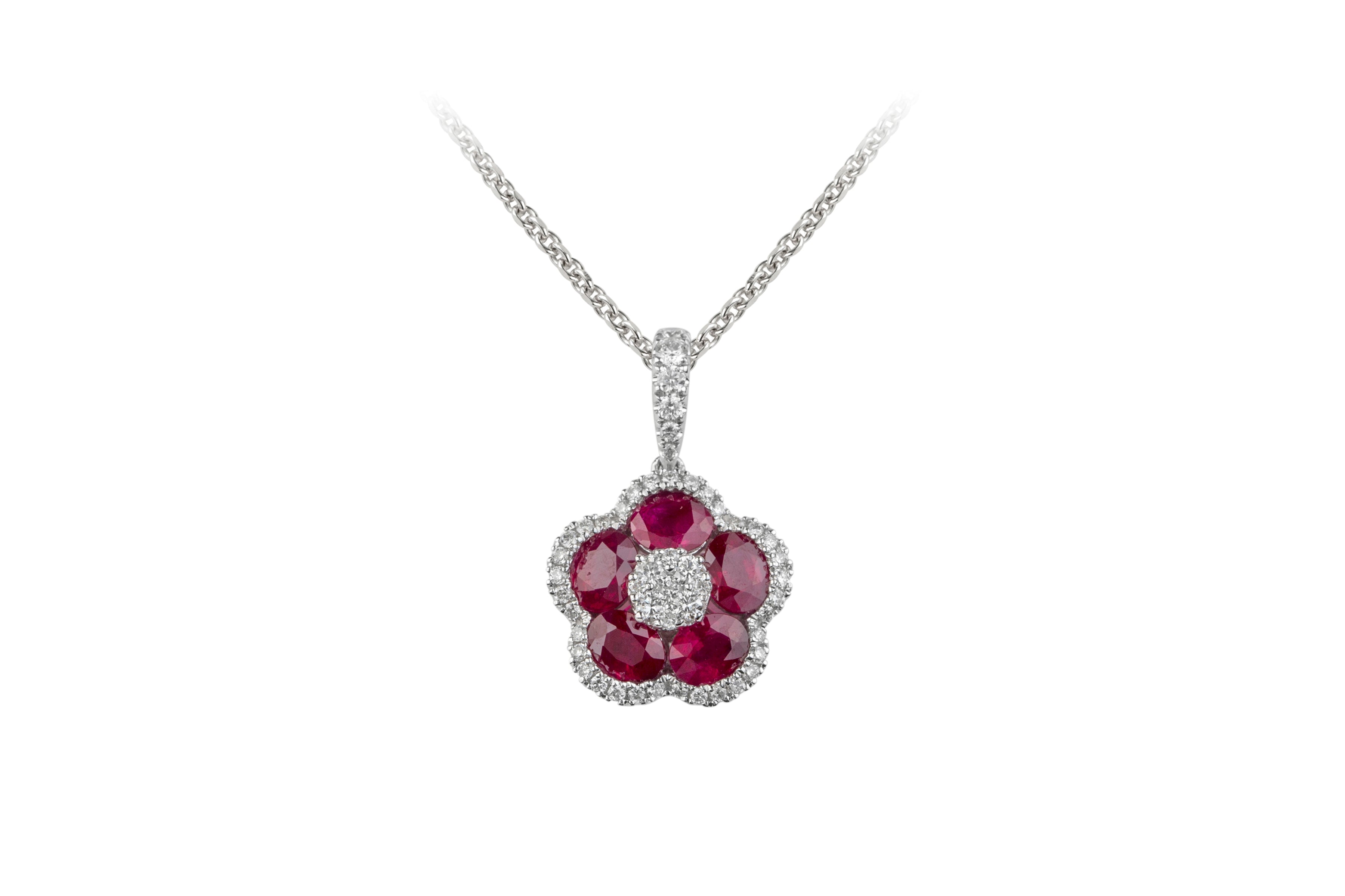 Ruby & Diamond Pendant & Chain in 18ct White Gold