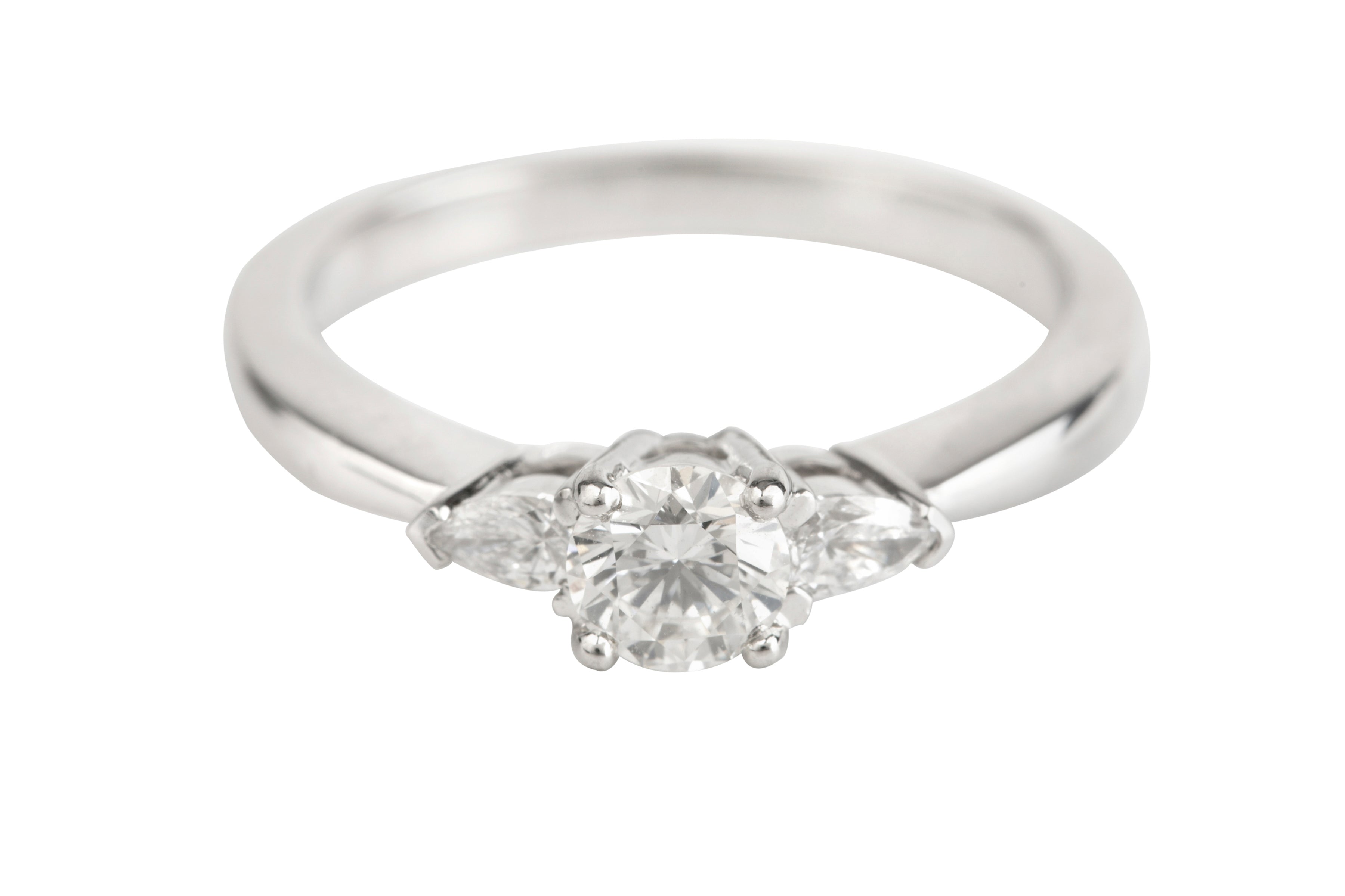 SN4515 Brilliant & Pear Cut Diamond Three Stone Ring in Platinum (0.61ct)
